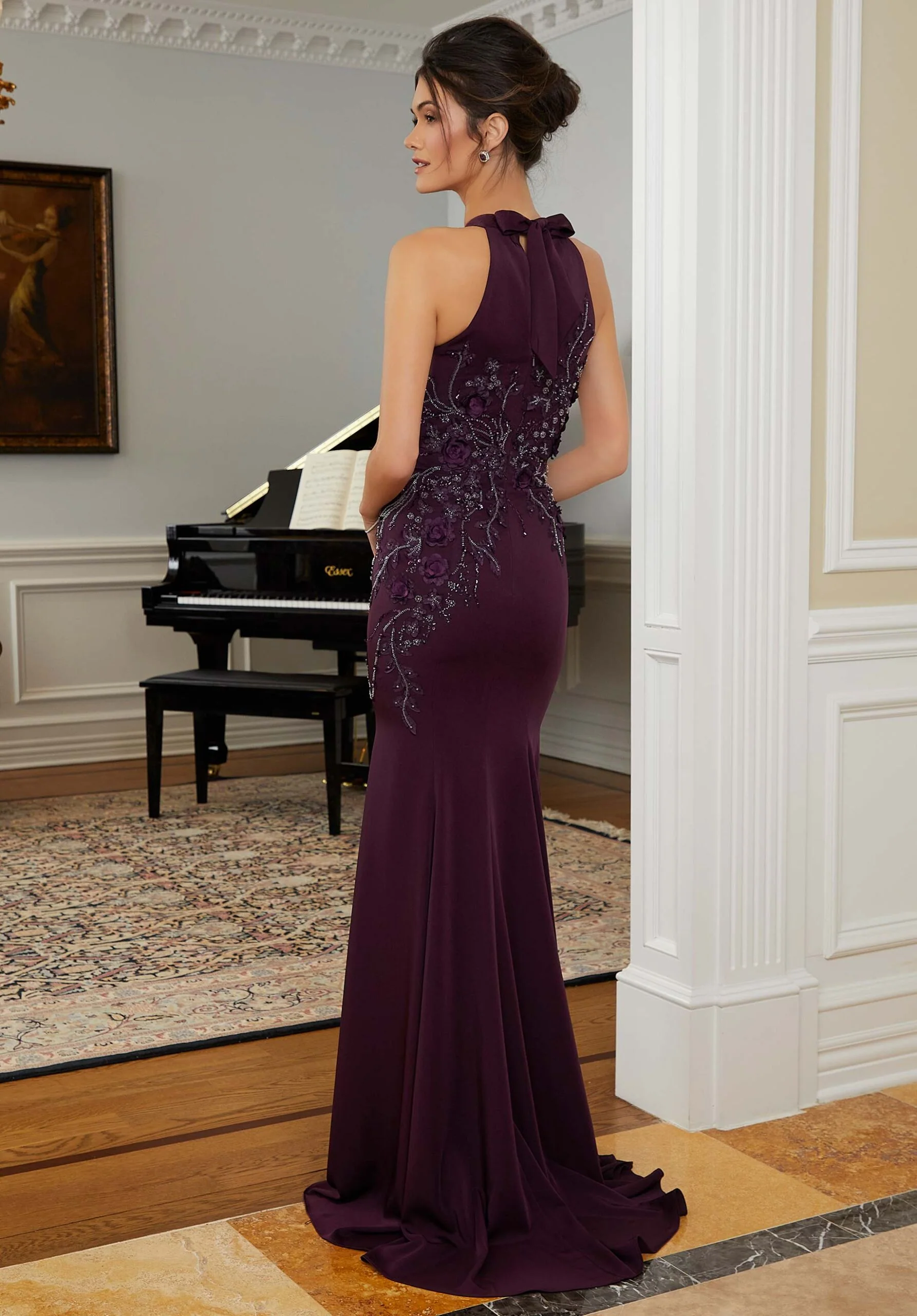 Three-Dimensional Floral Halter Evening Gown - Image 3