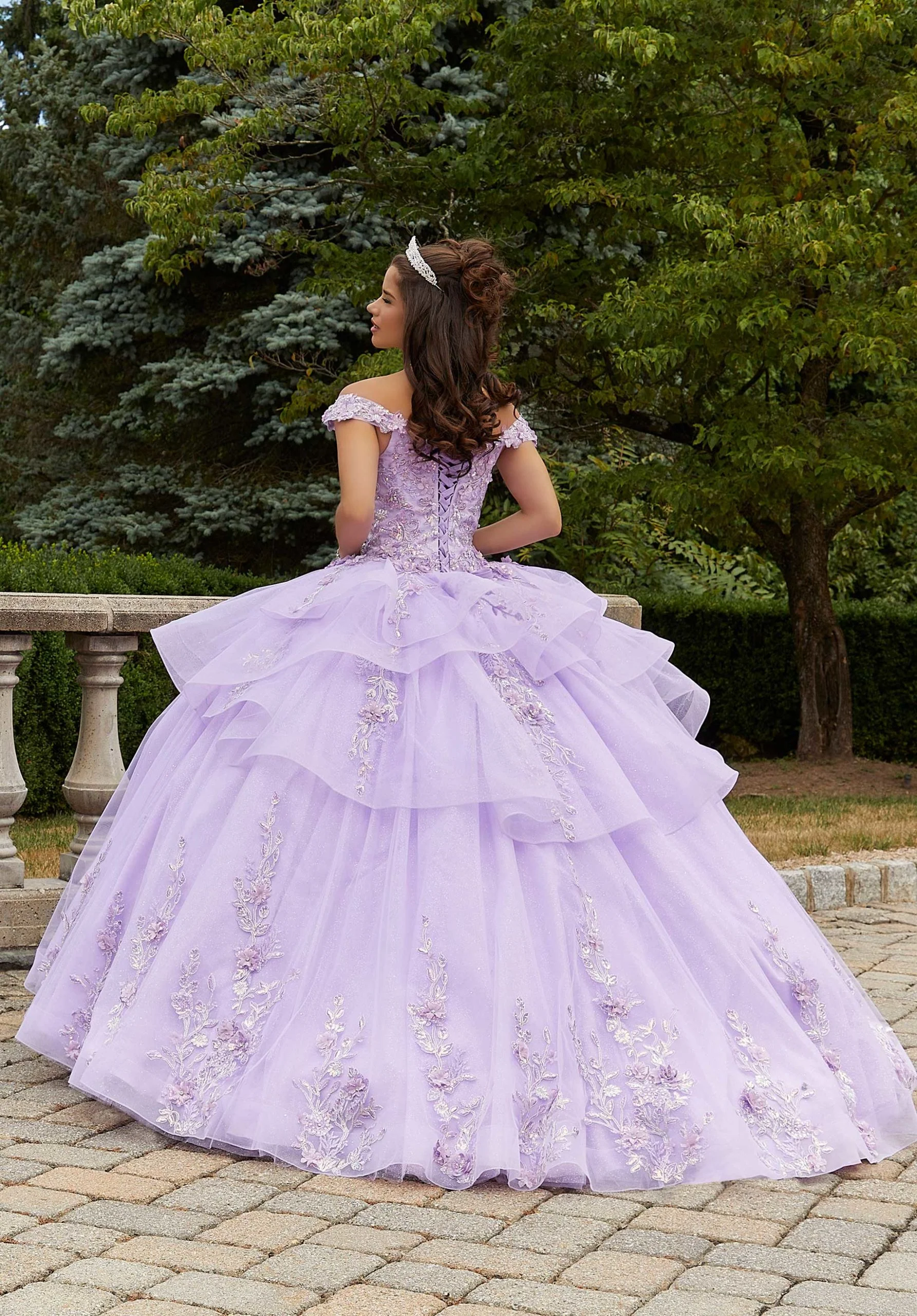 Three-Dimensional Floral Quinceañera Dress with Flounced Overskirt - Image 3