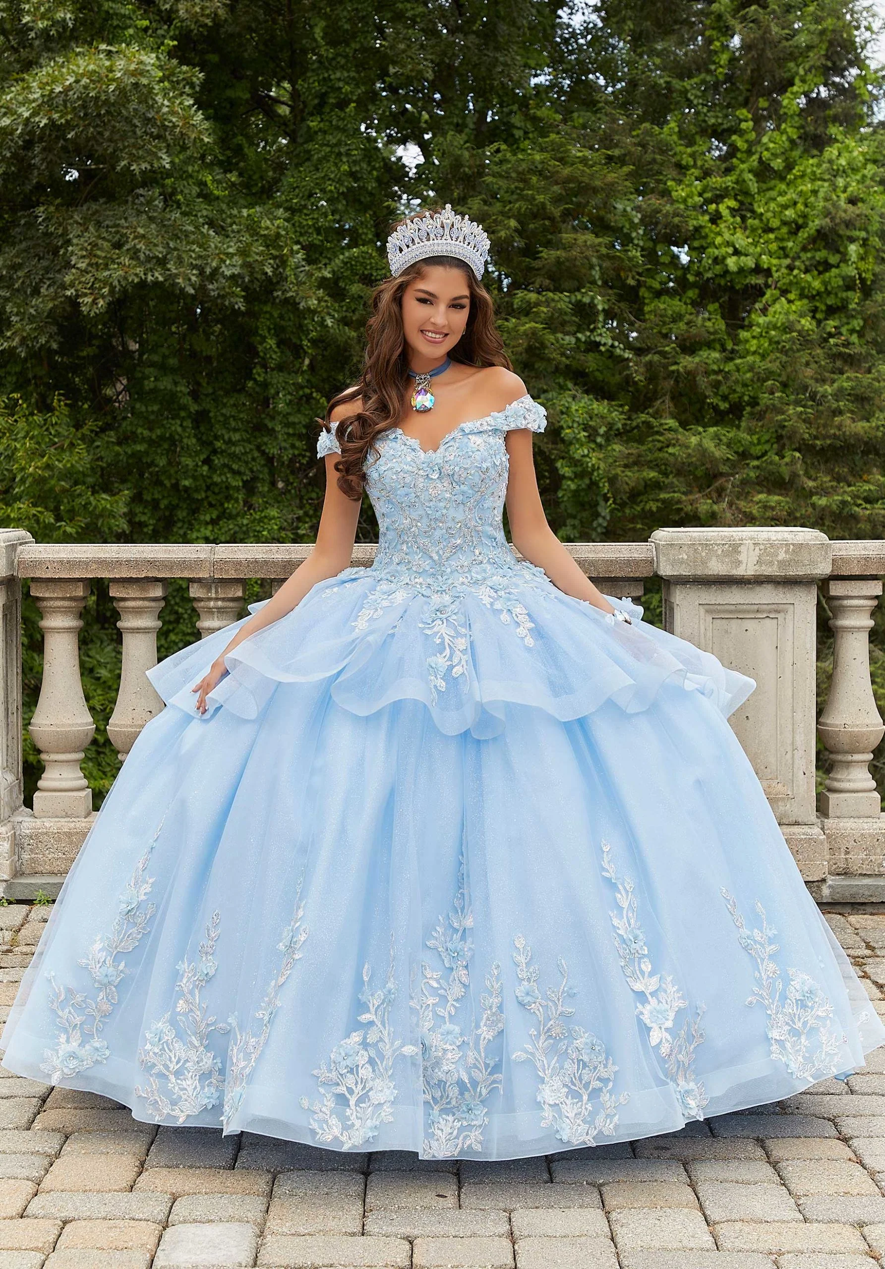 Three-Dimensional Floral Quinceañera Dress with Flounced Overskirt - Image 4