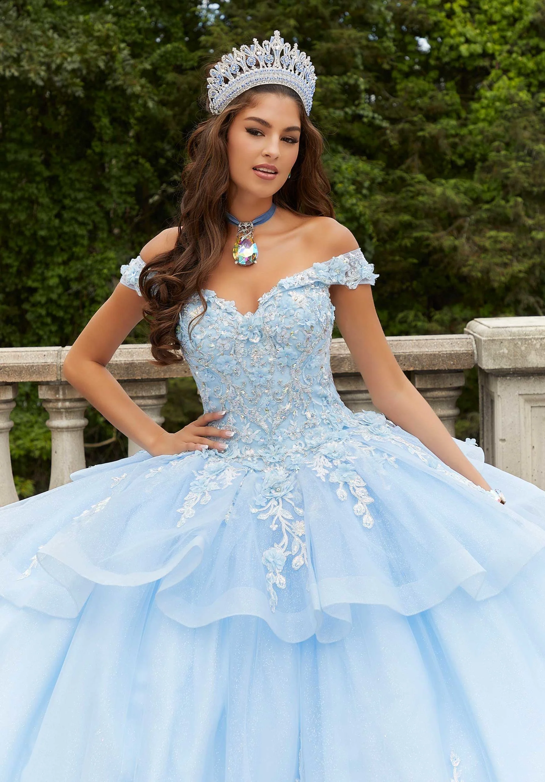 Three-Dimensional Floral Quinceañera Dress with Flounced Overskirt - Image 5