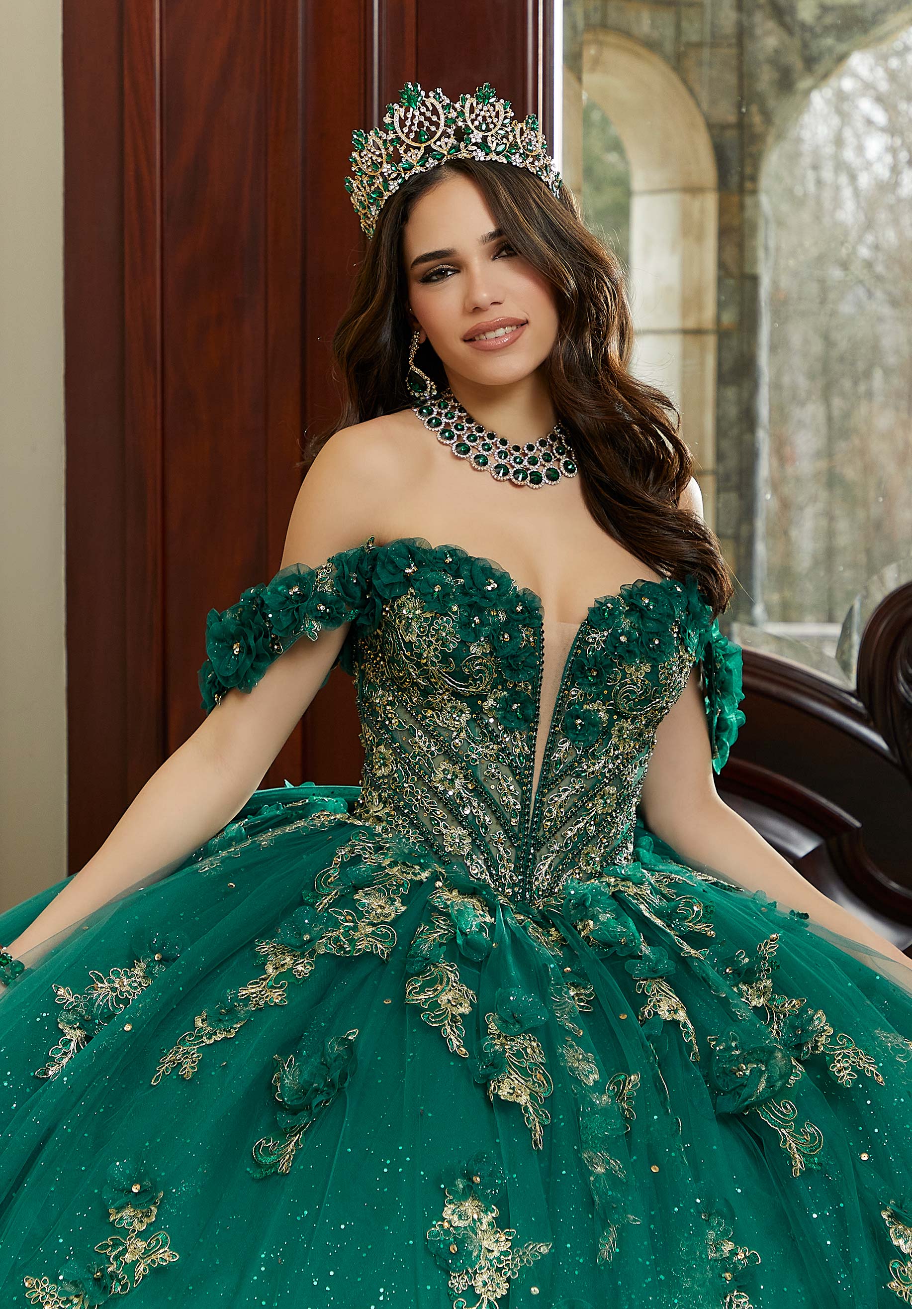 Three-Dimensional Flowers and Metallic Lace Sparkle Tulle Quinceañera Dress - Image 2