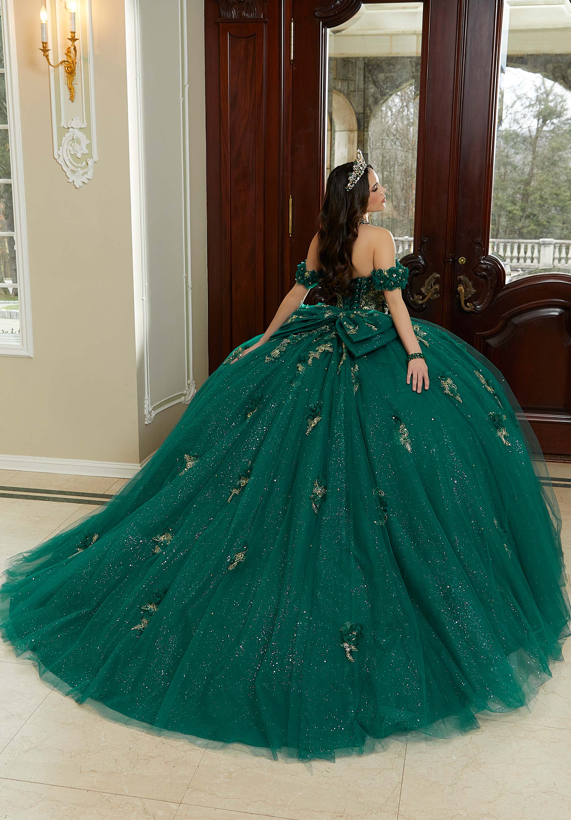 Three-Dimensional Flowers and Metallic Lace Sparkle Tulle Quinceañera Dress - Image 5