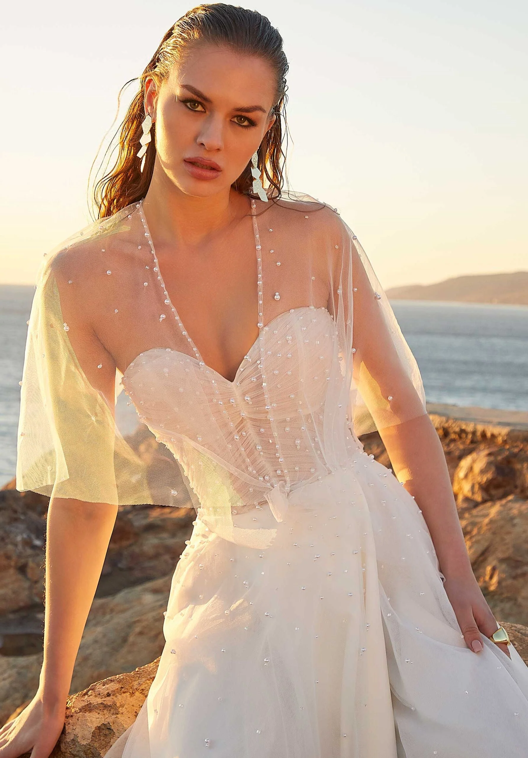 Tie-Front Capelet with Pearl Beading