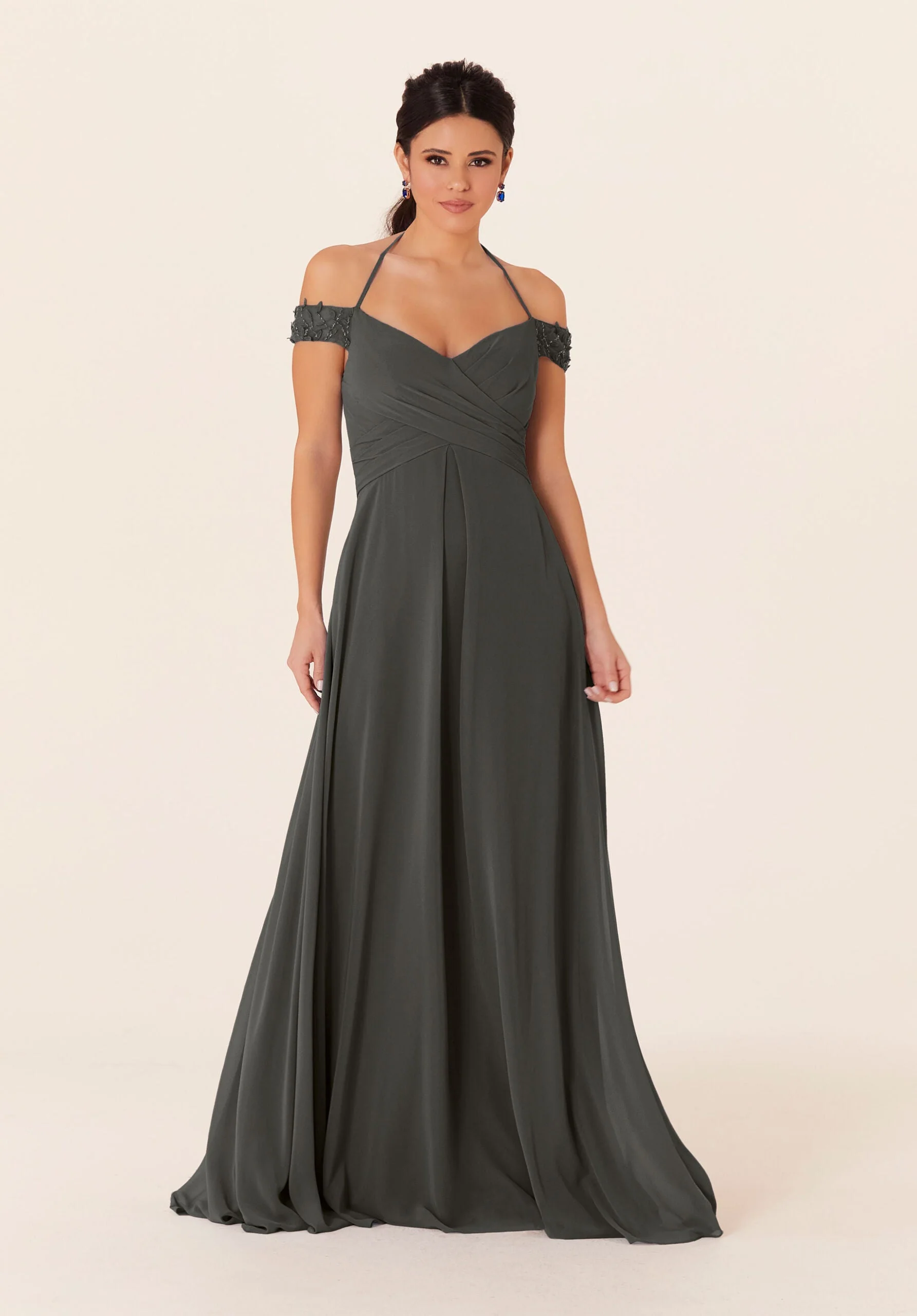 Tied Halter Chiffon Bridesmaid Dress - Image 54