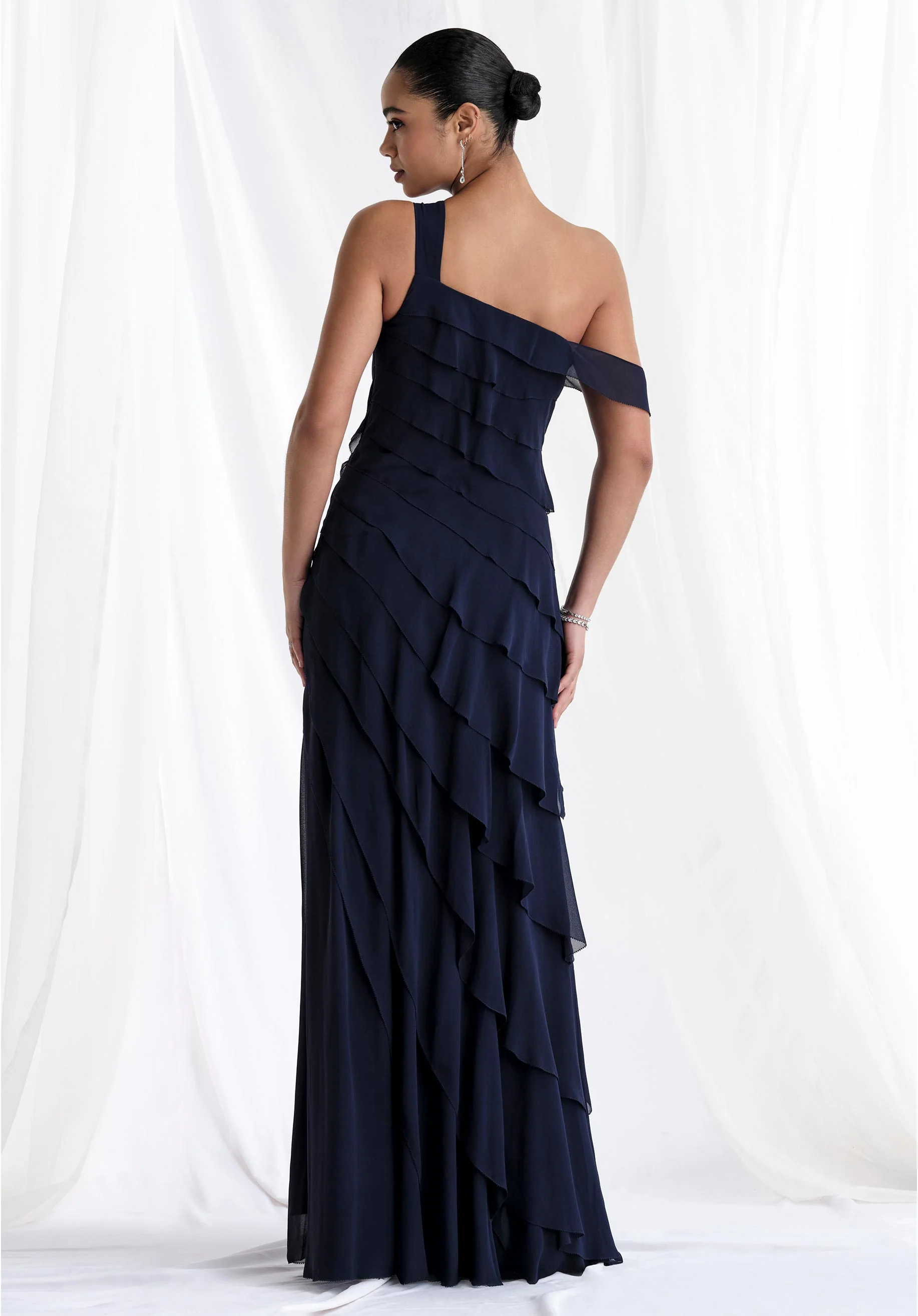 Tiered Chiffon One Shoulder Evening Gown - Image 6