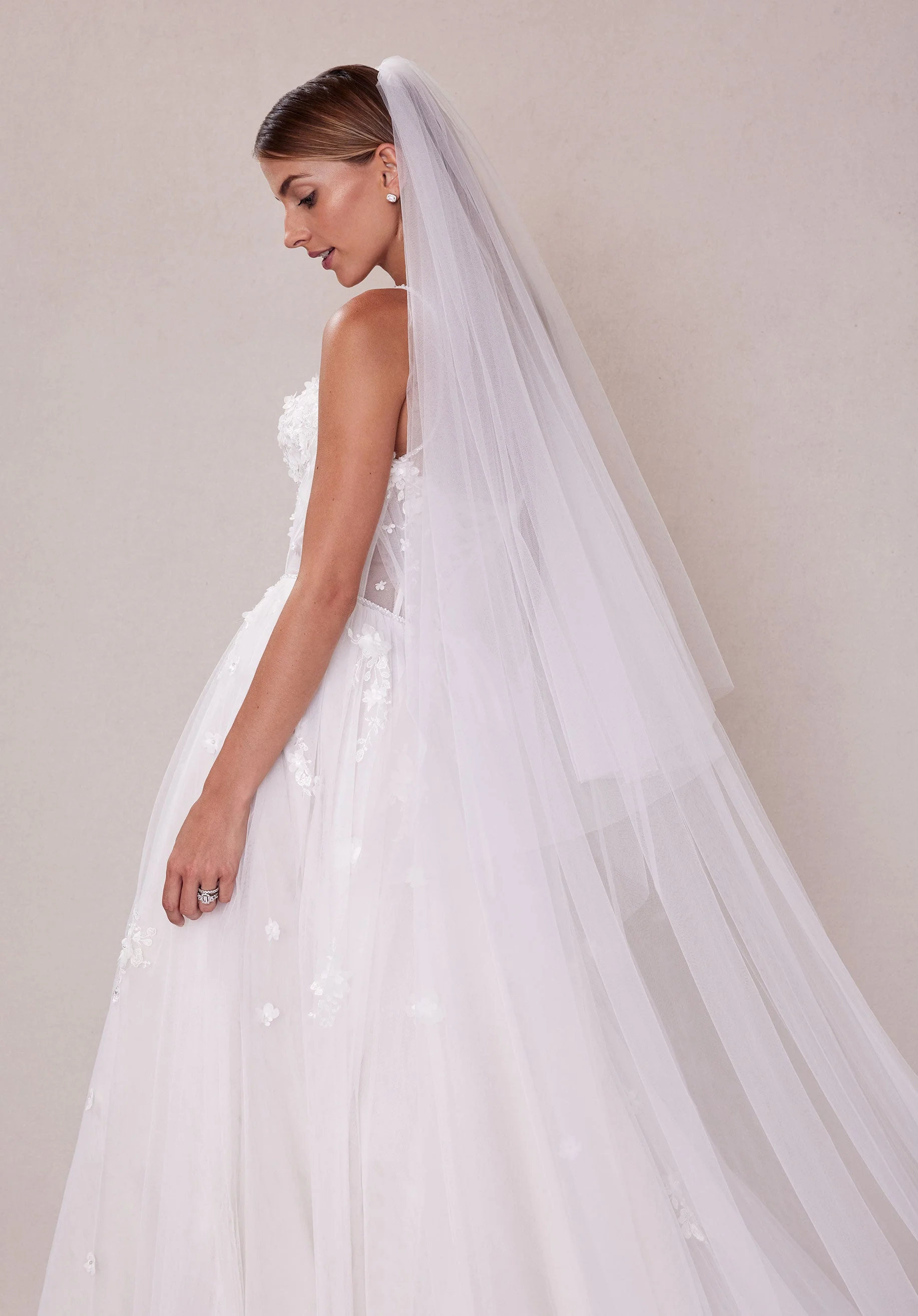 Tulle Cathedral Length Veil with Organza Flowers - Image 3