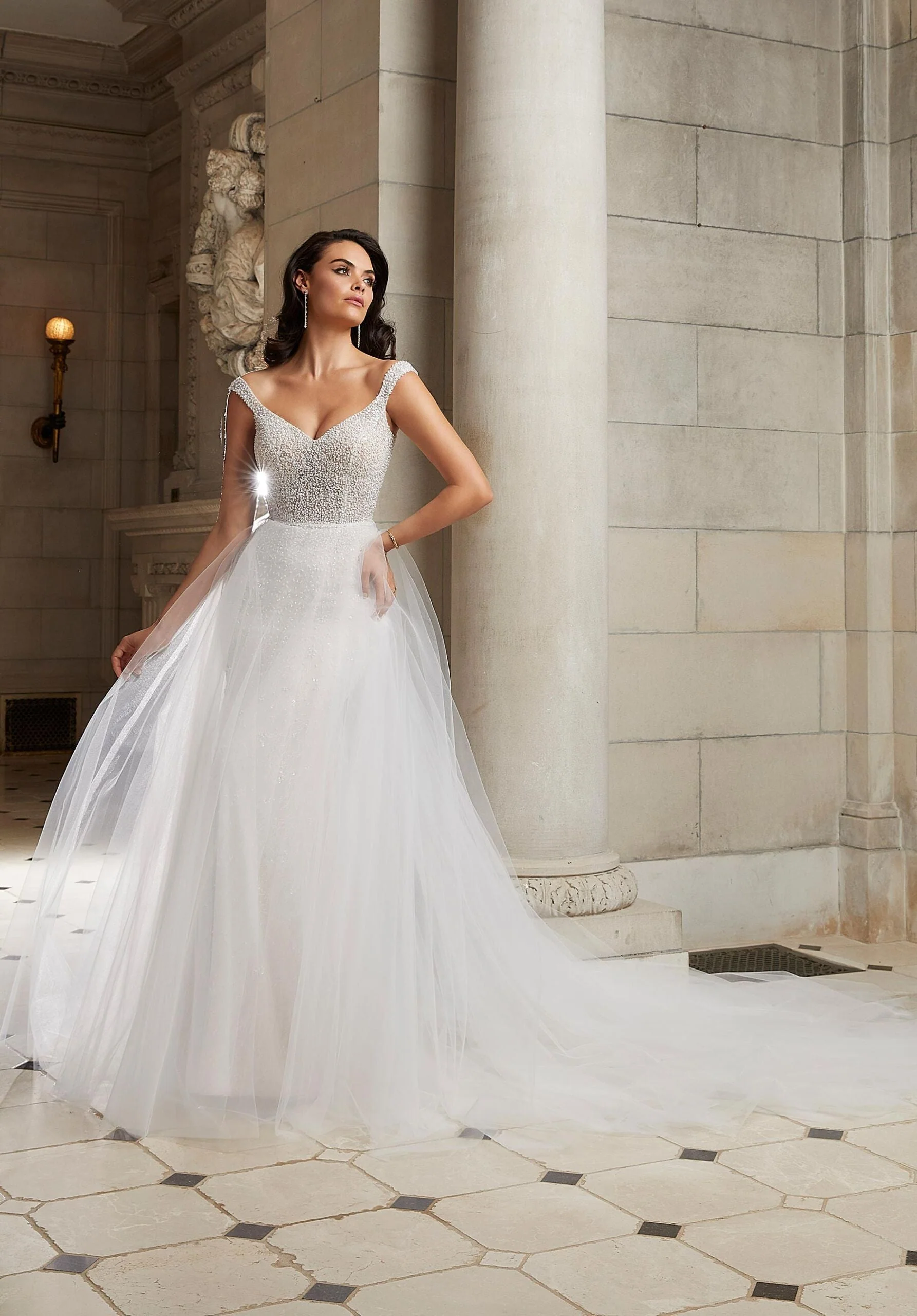Tulle Overskirt with Pearl and Crystal Beaded Trim - Image 2