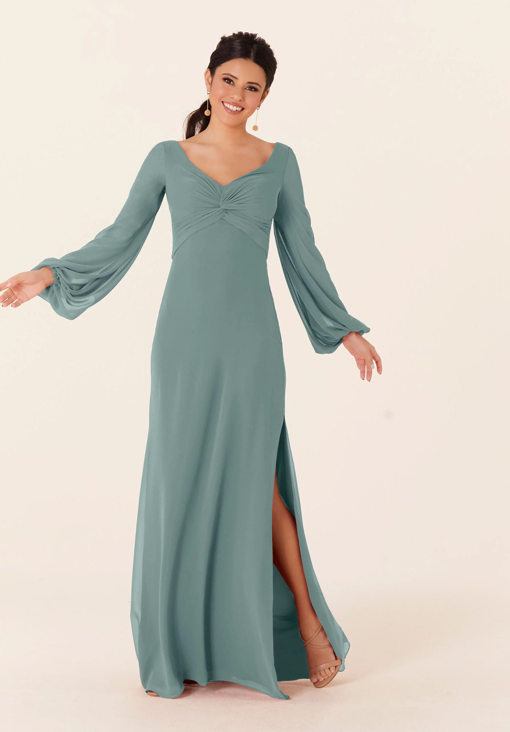Twist Knot Chiffon Bridesmaid Dress - Image 38