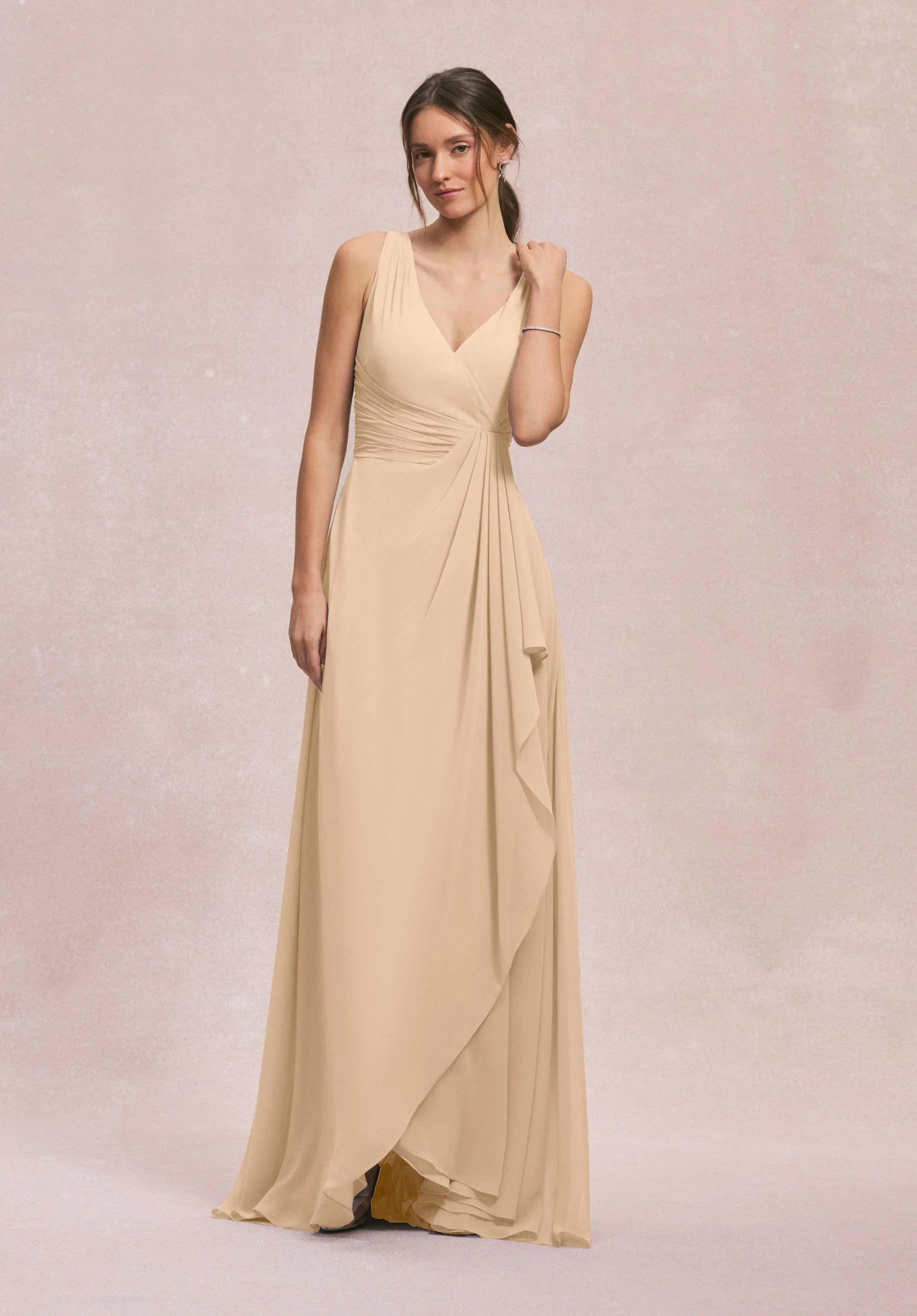 V-Neck Chiffon Bridesmaid Dress with Cascading Ruffle - Image 21