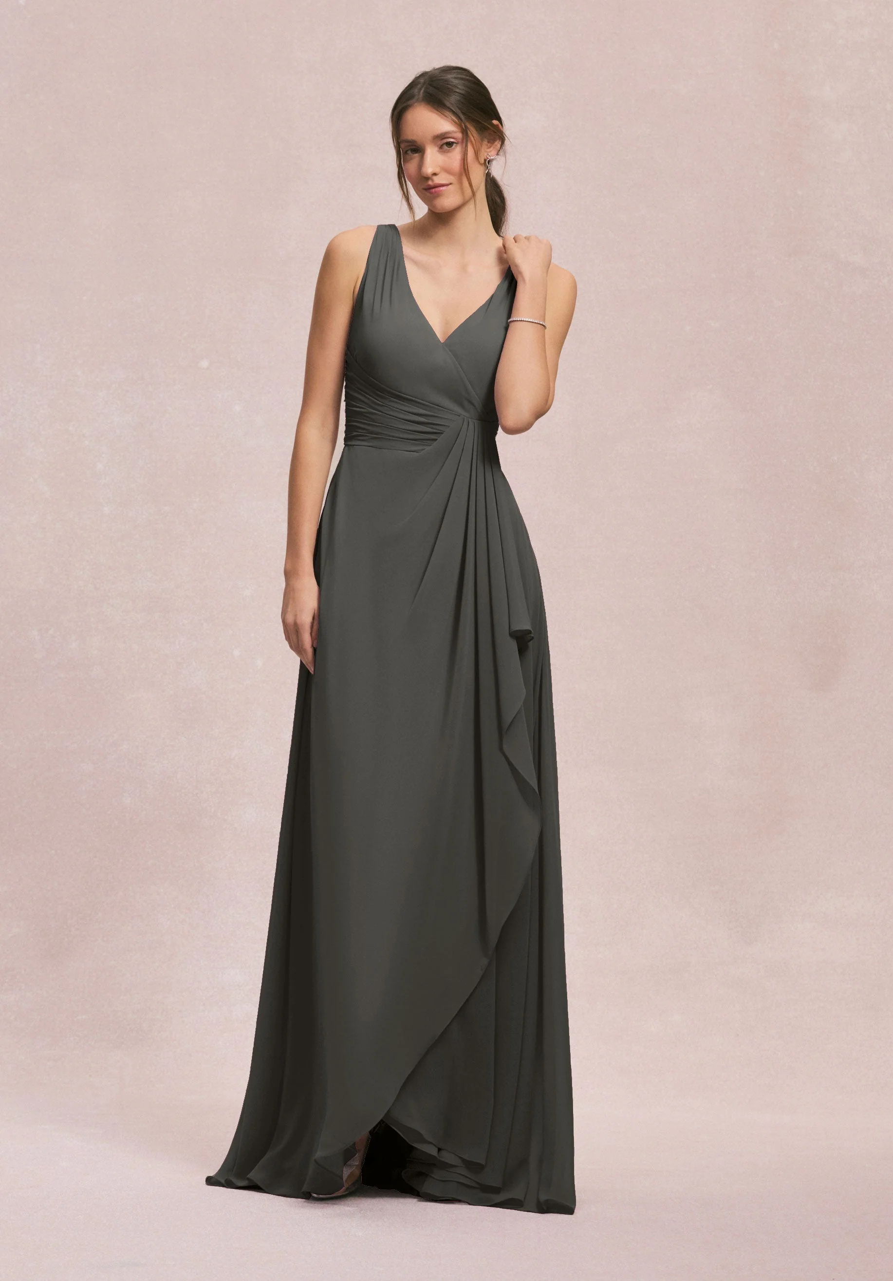 V-Neck Chiffon Bridesmaid Dress with Cascading Ruffle - Image 22