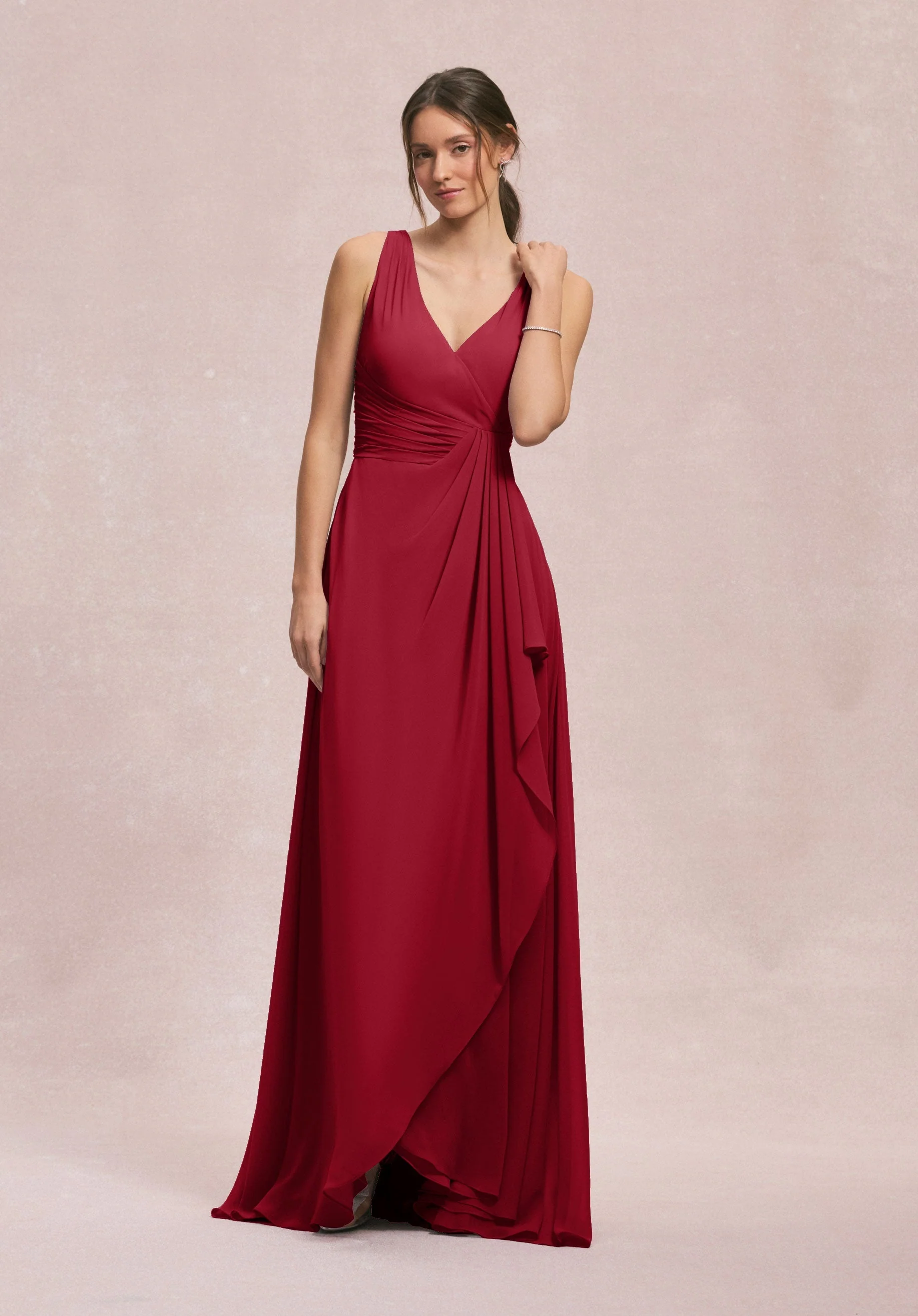 V-Neck Chiffon Bridesmaid Dress with Cascading Ruffle - Image 24