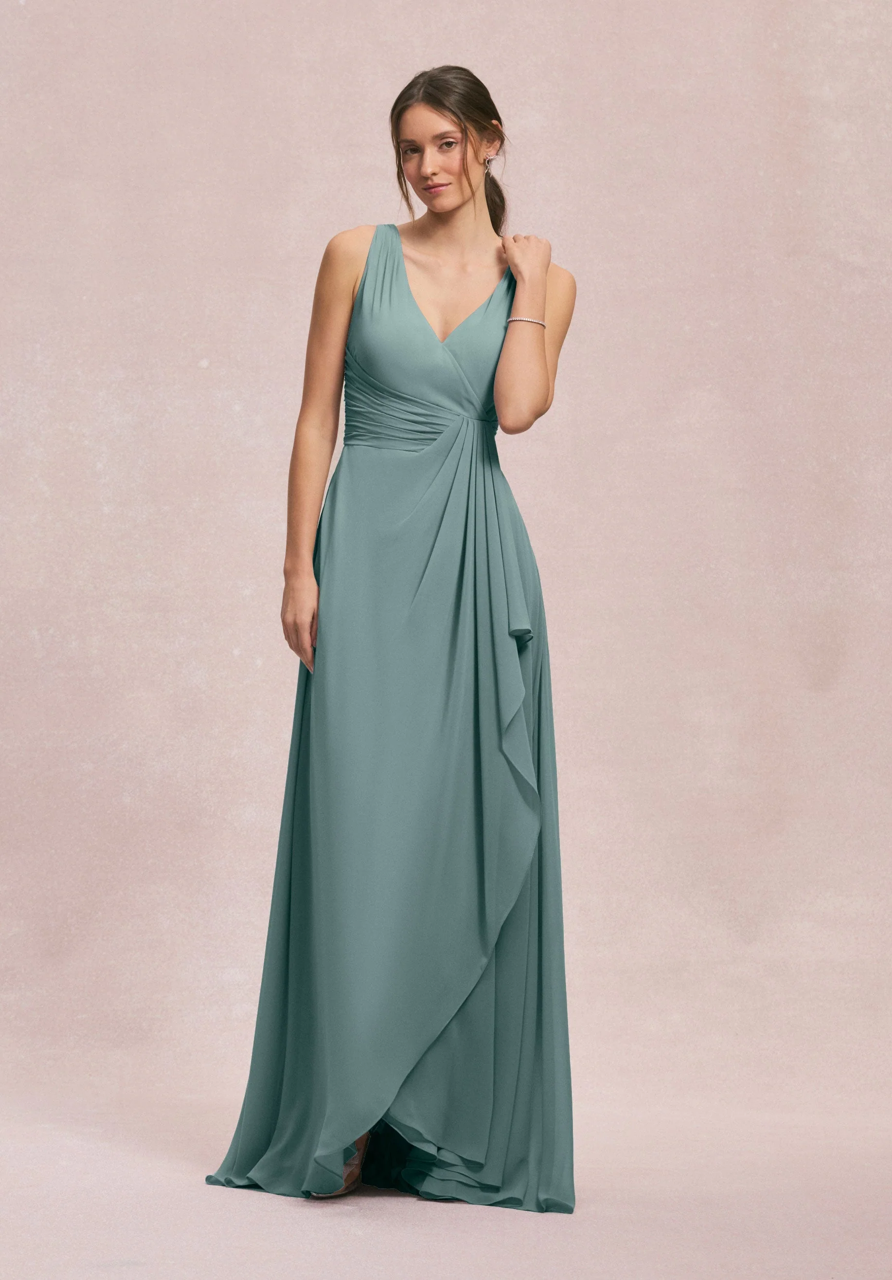 V-Neck Chiffon Bridesmaid Dress with Cascading Ruffle - Image 26