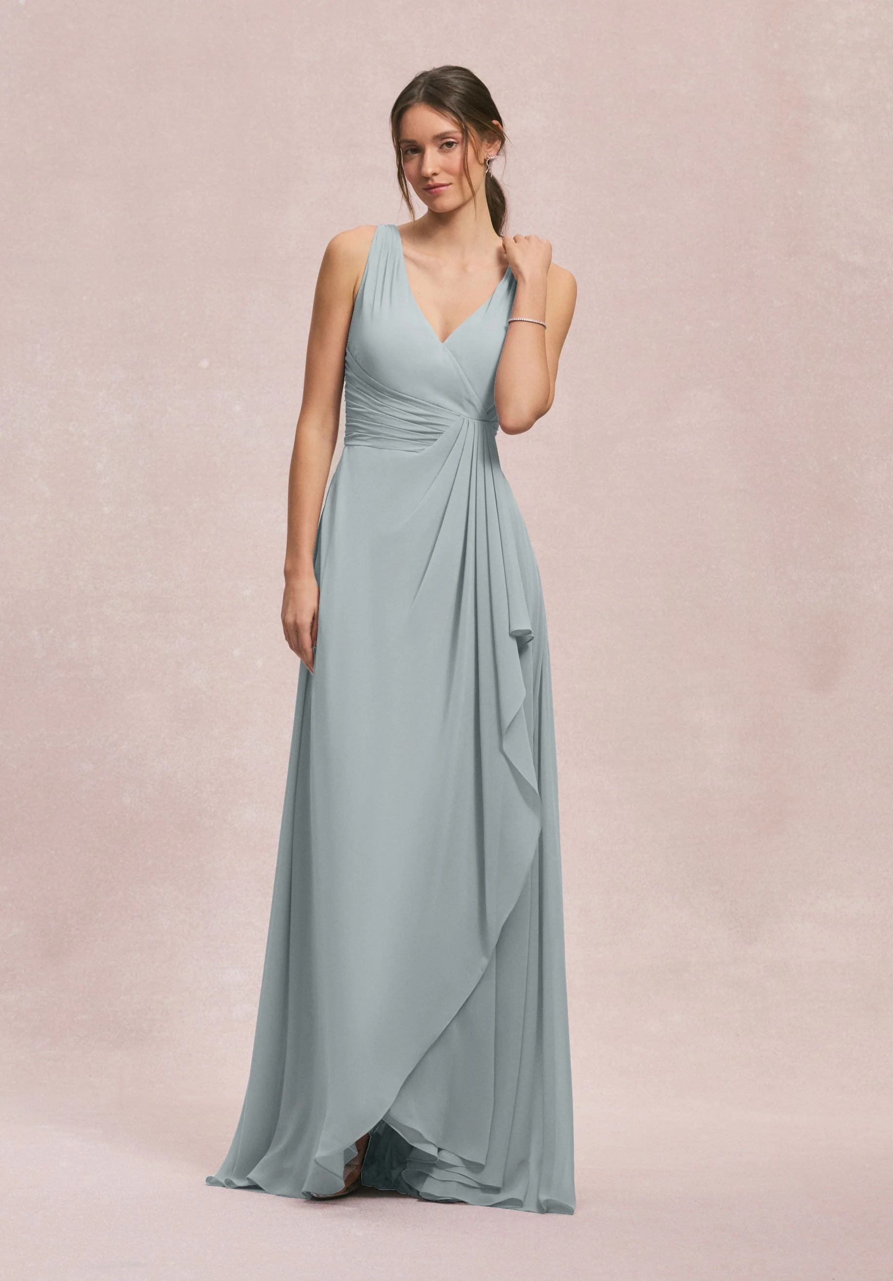 V-Neck Chiffon Bridesmaid Dress with Cascading Ruffle - Image 29