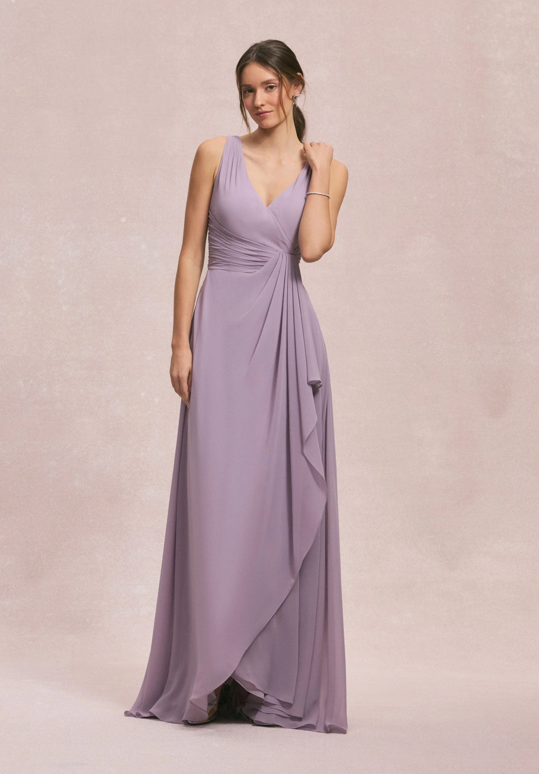 V-Neck Chiffon Bridesmaid Dress with Cascading Ruffle - Image 35