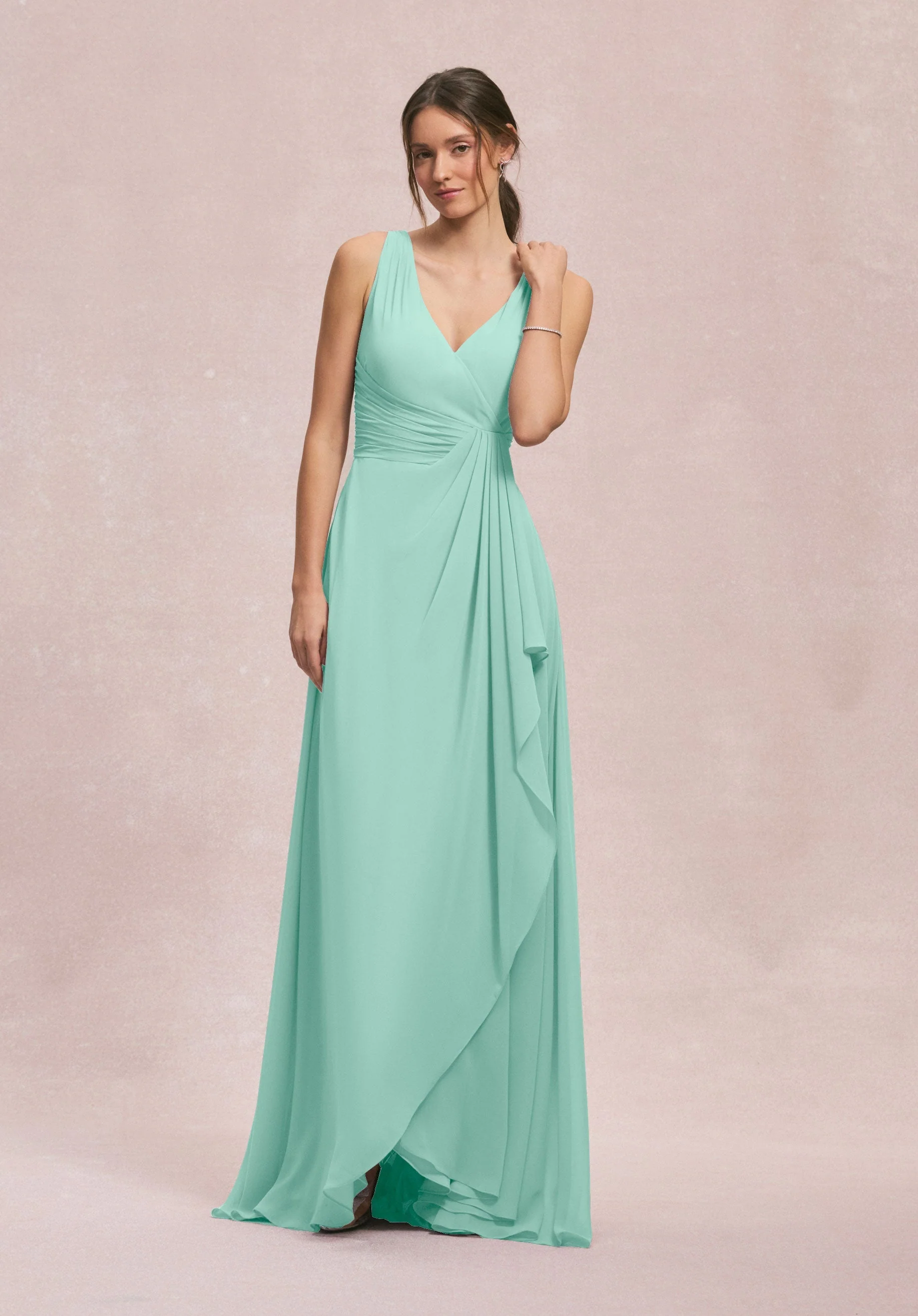 V-Neck Chiffon Bridesmaid Dress with Cascading Ruffle - Image 39