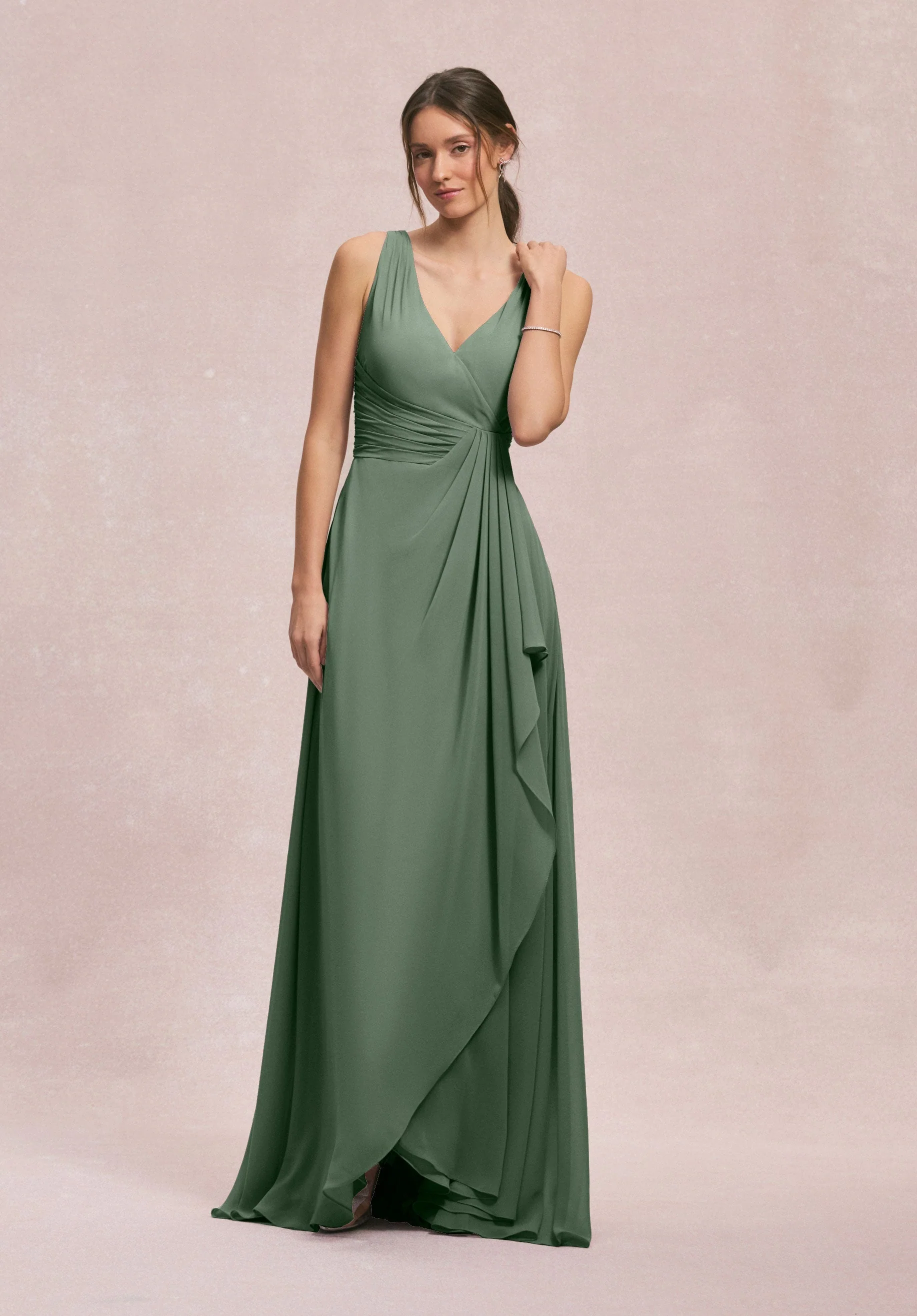 V-Neck Chiffon Bridesmaid Dress with Cascading Ruffle - Image 40