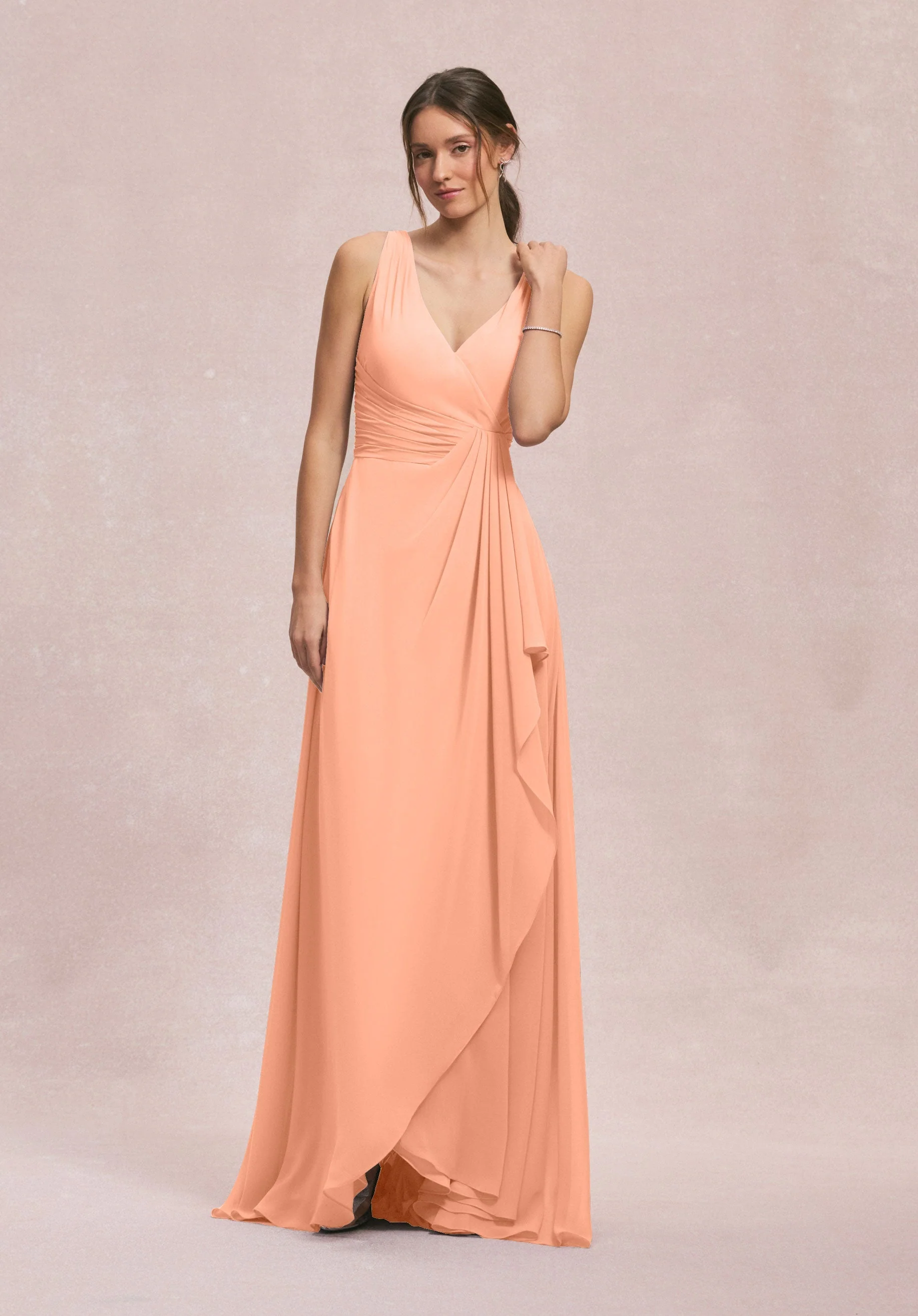 V-Neck Chiffon Bridesmaid Dress with Cascading Ruffle - Image 43