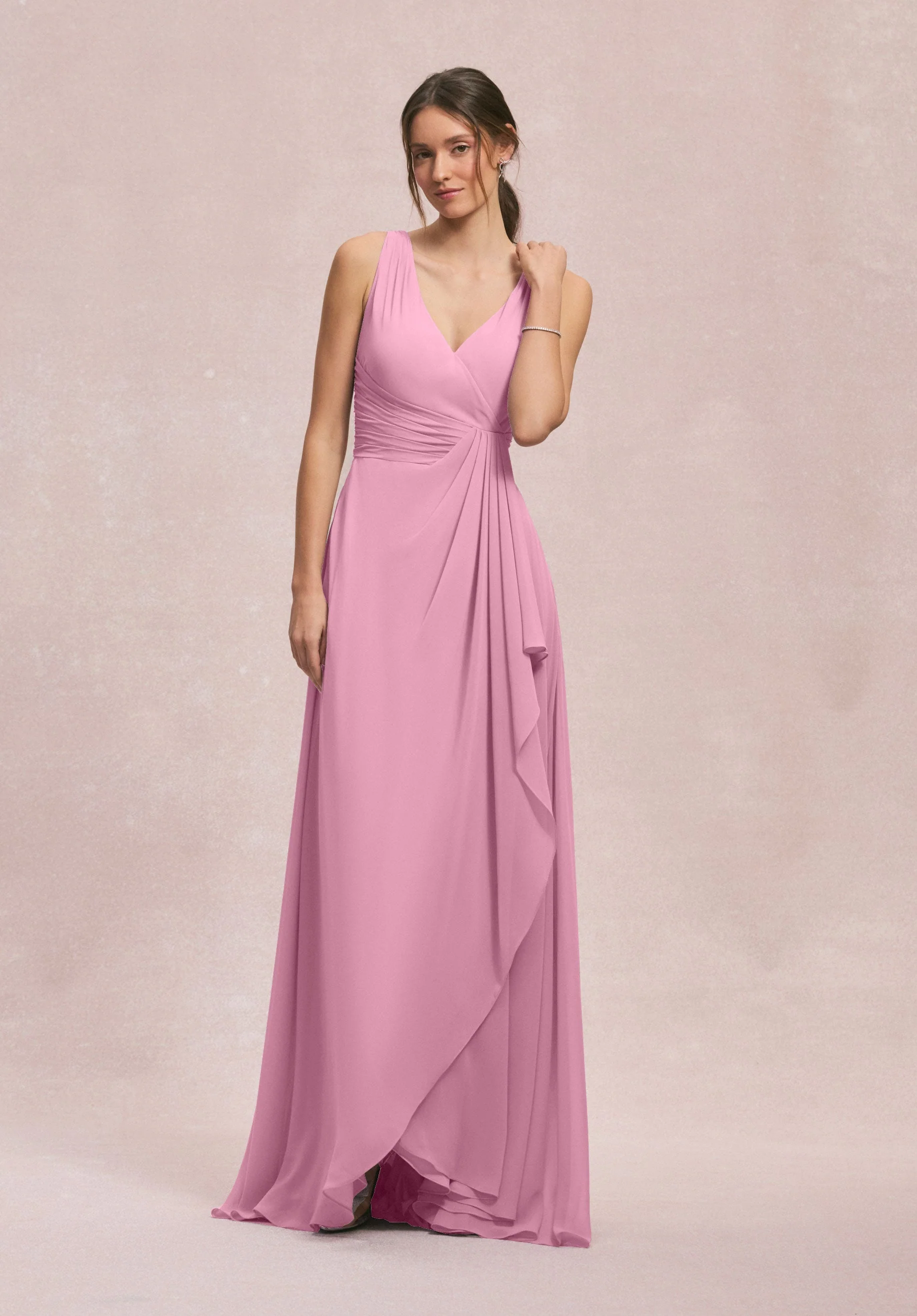 V-Neck Chiffon Bridesmaid Dress with Cascading Ruffle - Image 44
