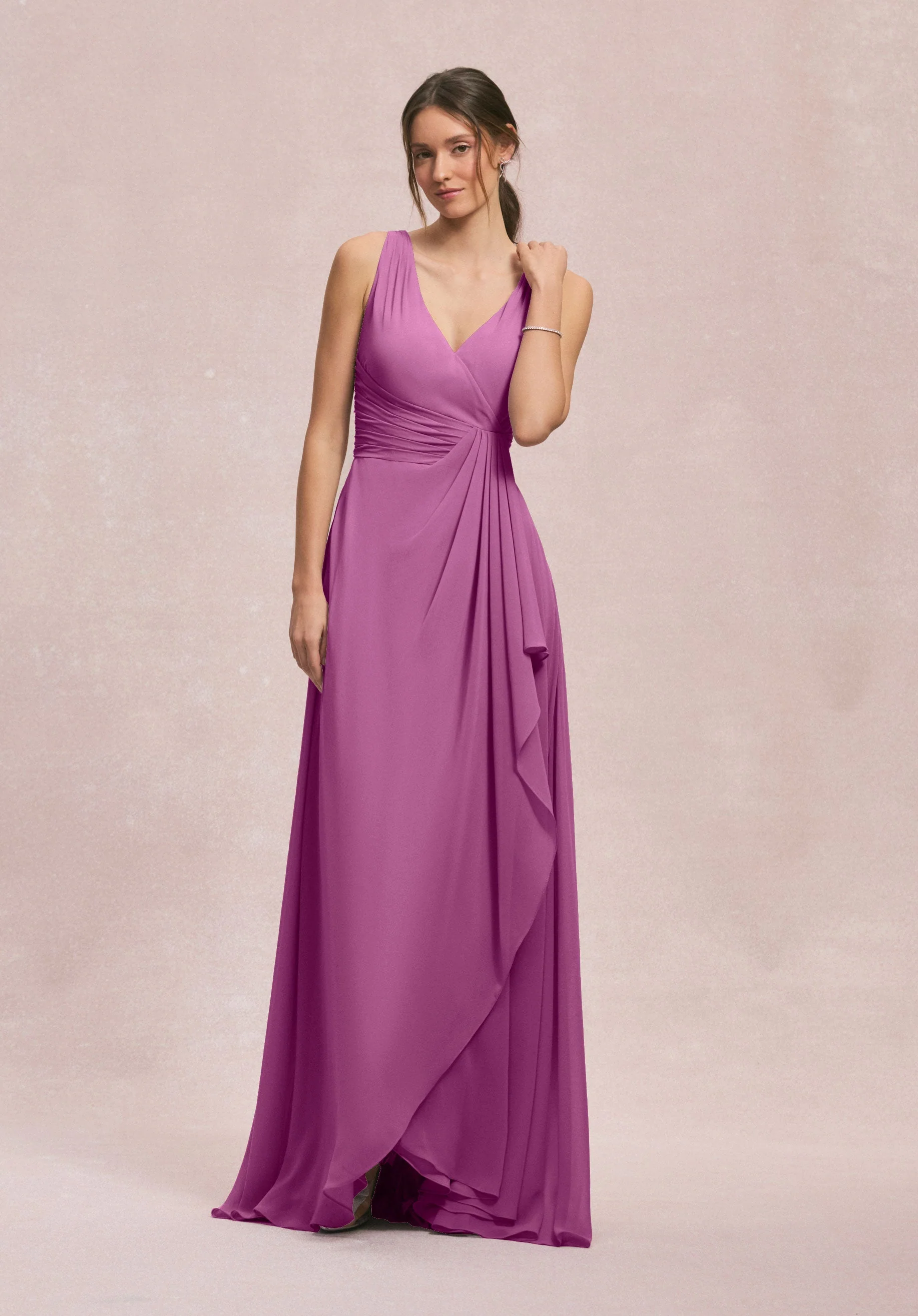 V-Neck Chiffon Bridesmaid Dress with Cascading Ruffle - Image 45