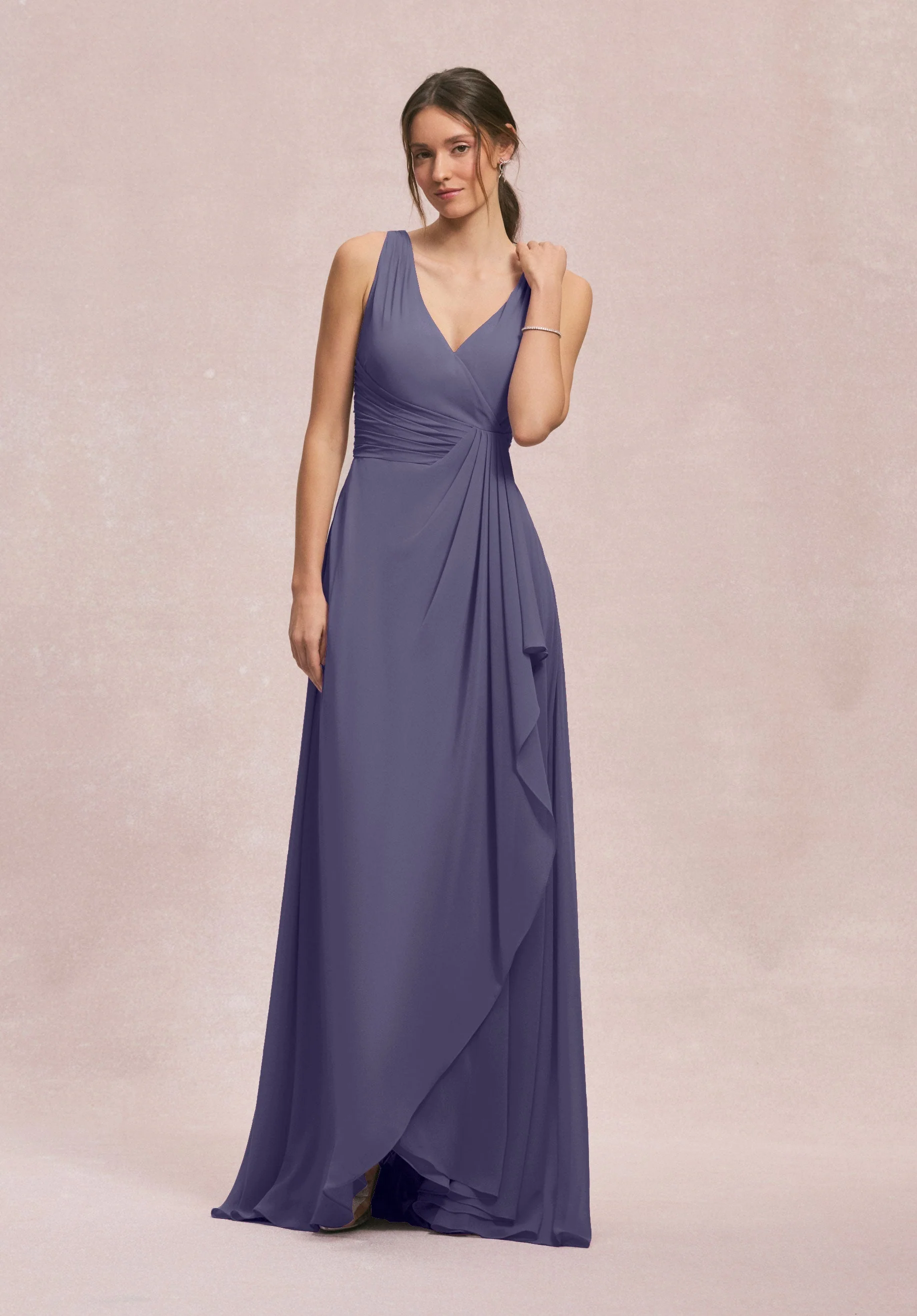V-Neck Chiffon Bridesmaid Dress with Cascading Ruffle - Image 56