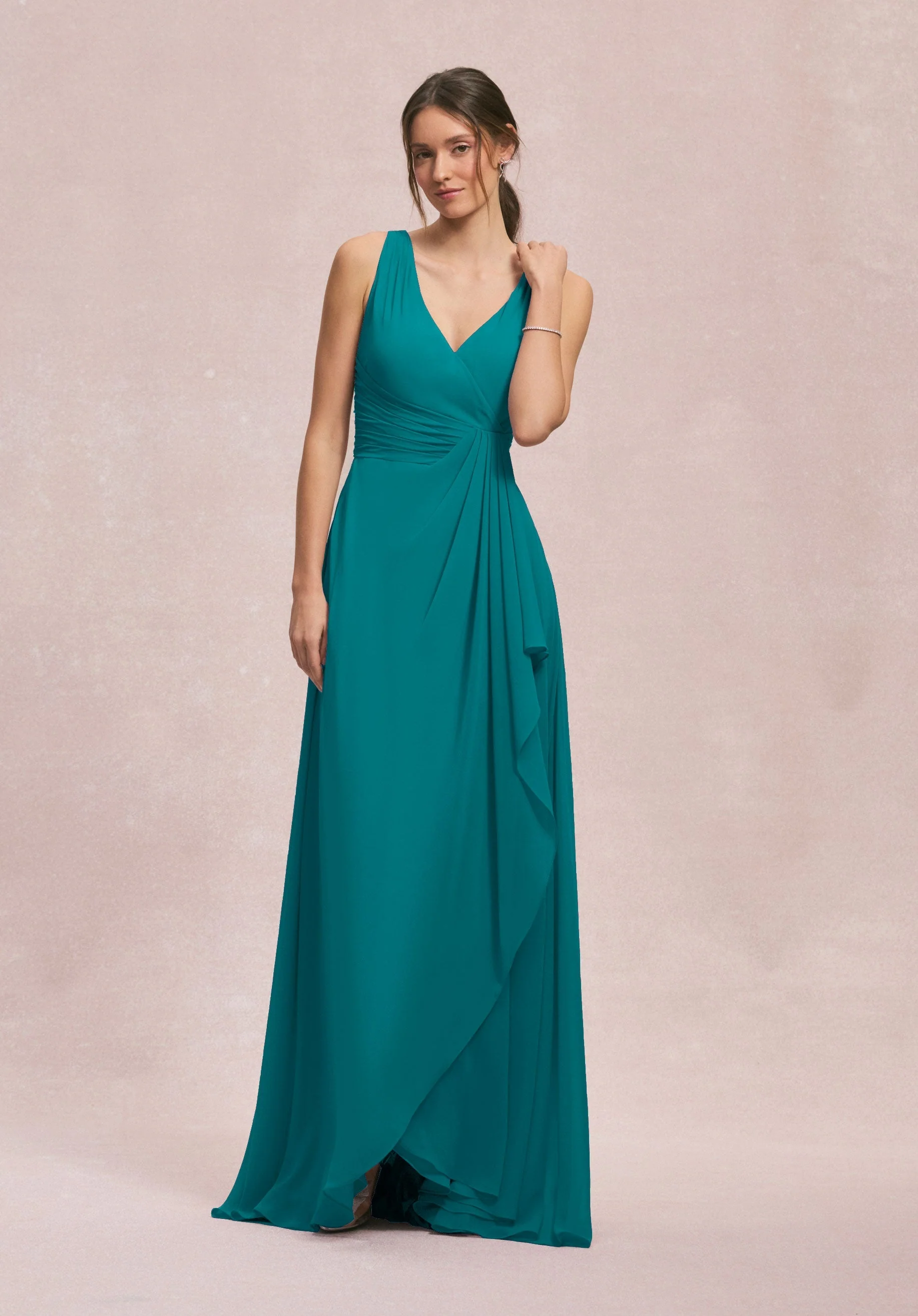 V-Neck Chiffon Bridesmaid Dress with Cascading Ruffle - Image 57