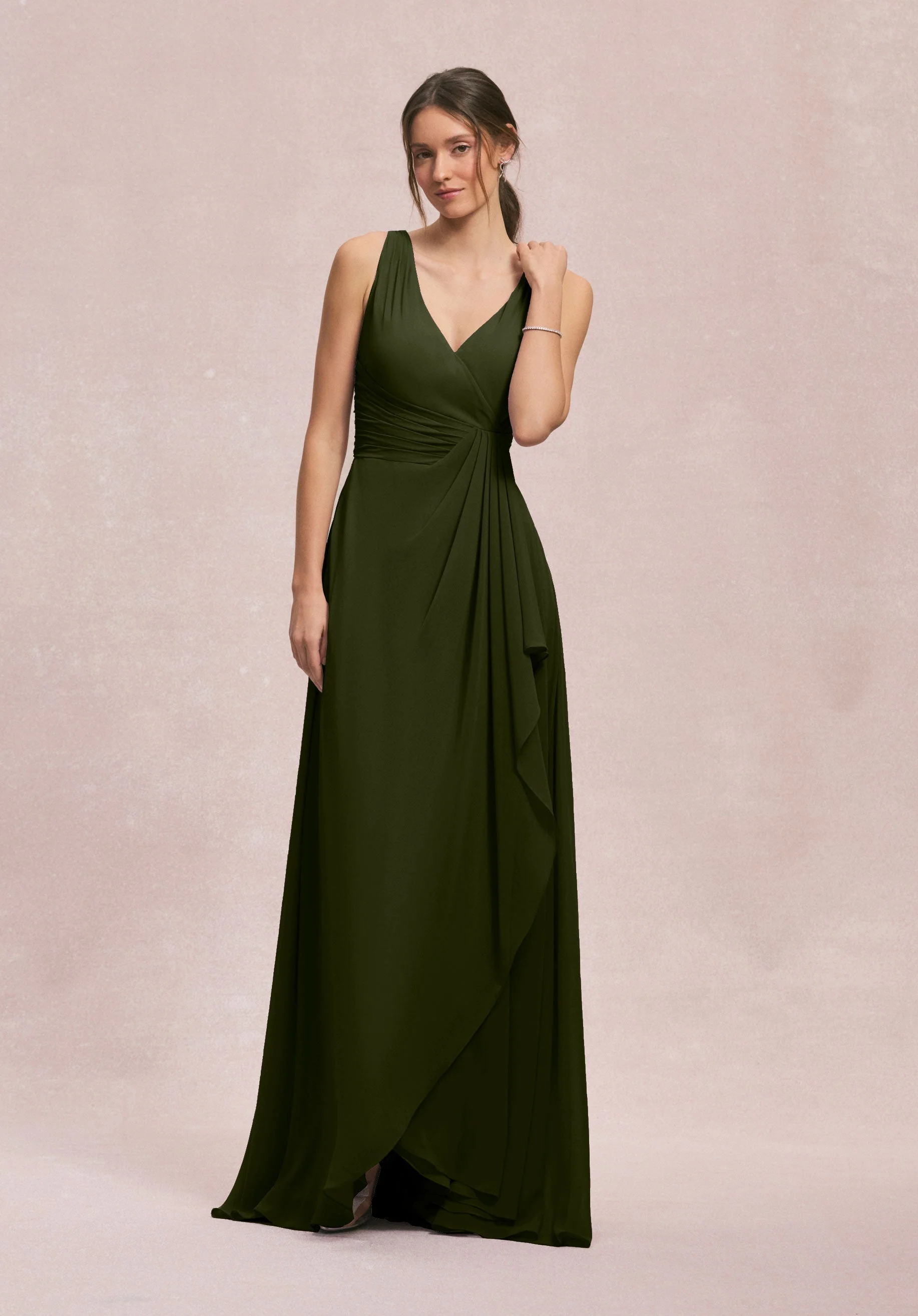 V-Neck Chiffon Bridesmaid Dress with Cascading Ruffle - Image 59