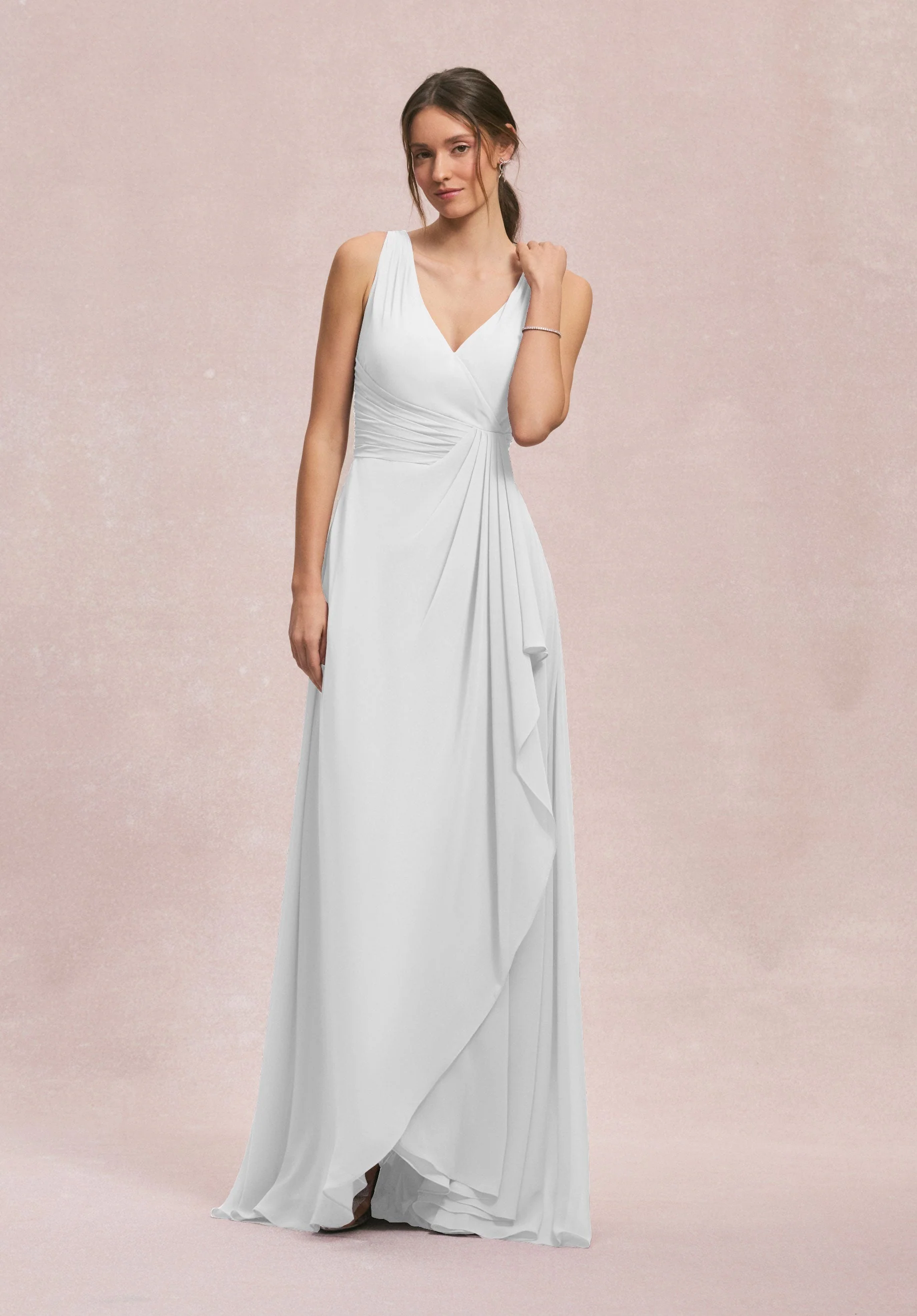 V-Neck Chiffon Bridesmaid Dress with Cascading Ruffle - Image 61