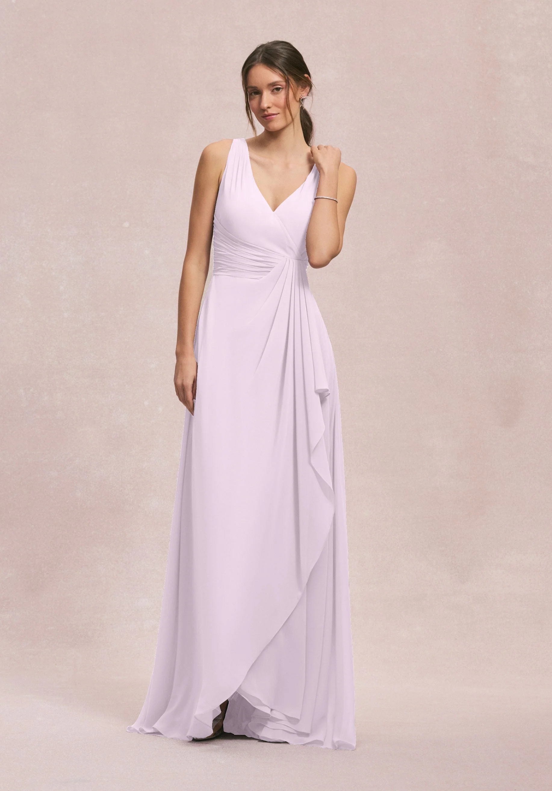 V-Neck Chiffon Bridesmaid Dress with Cascading Ruffle - Image 62