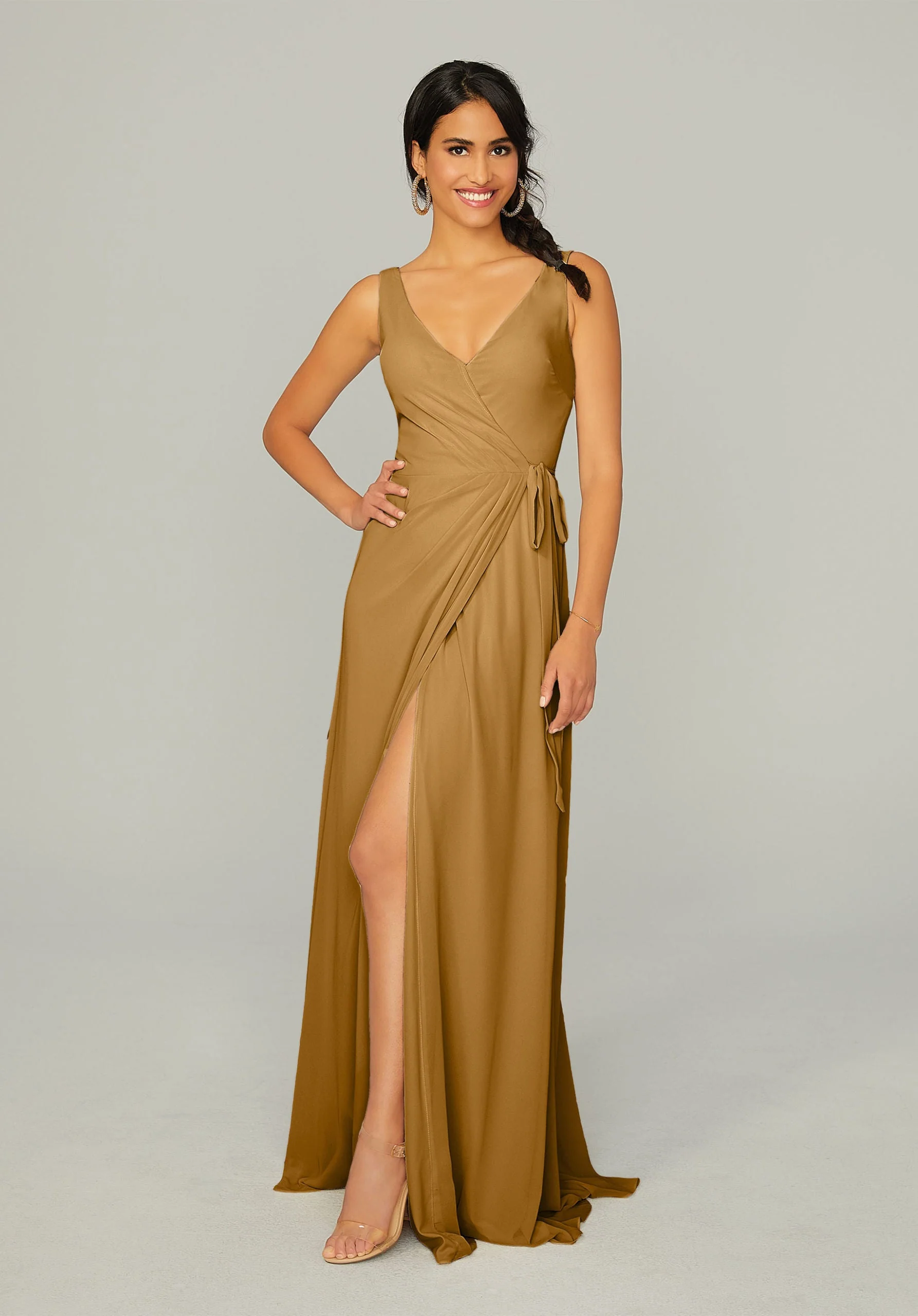 V Neck Chiffon Bridesmaid Dress with Front Skirt Slit - Image 10