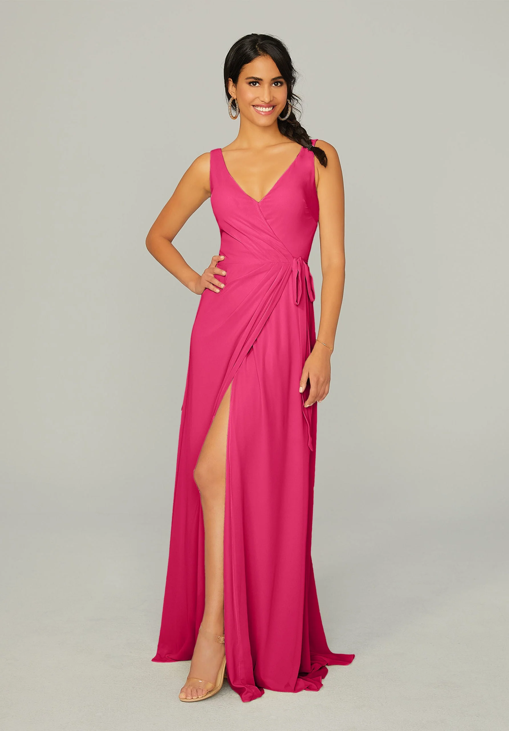 V Neck Chiffon Bridesmaid Dress with Front Skirt Slit - Image 13