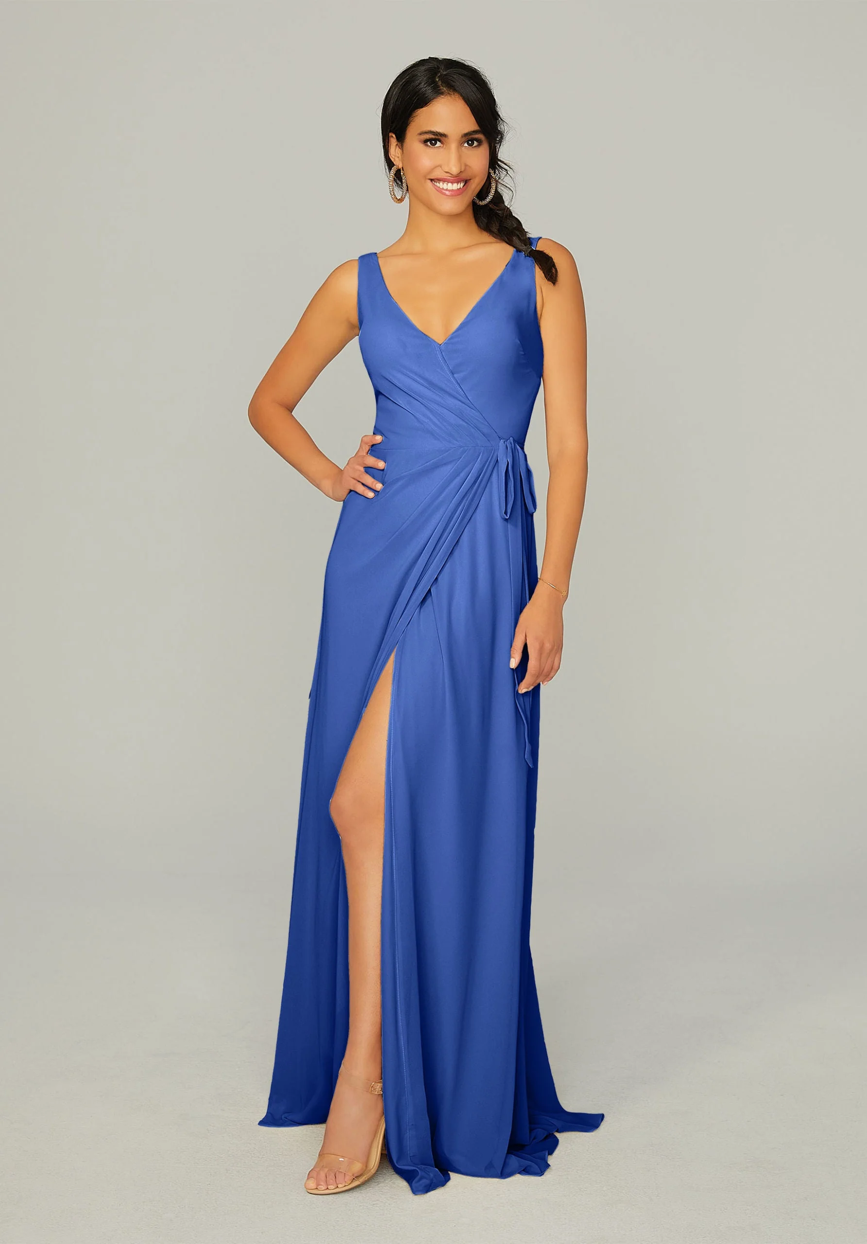 V Neck Chiffon Bridesmaid Dress with Front Skirt Slit - Image 5
