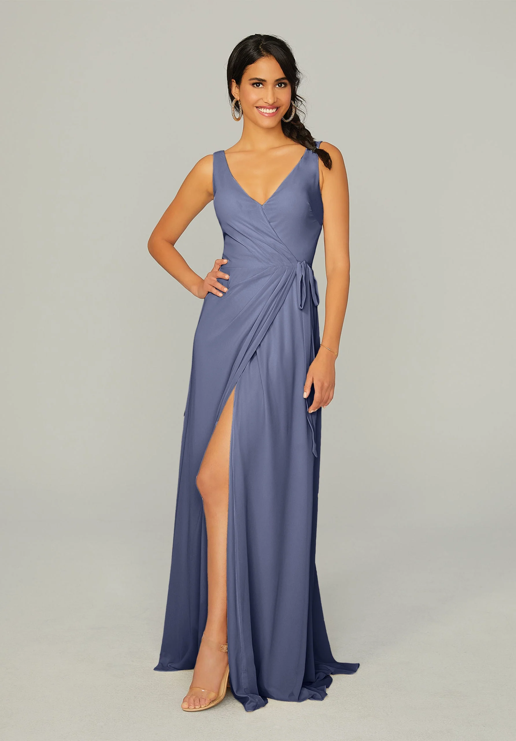 V Neck Chiffon Bridesmaid Dress with Front Skirt Slit - Image 8