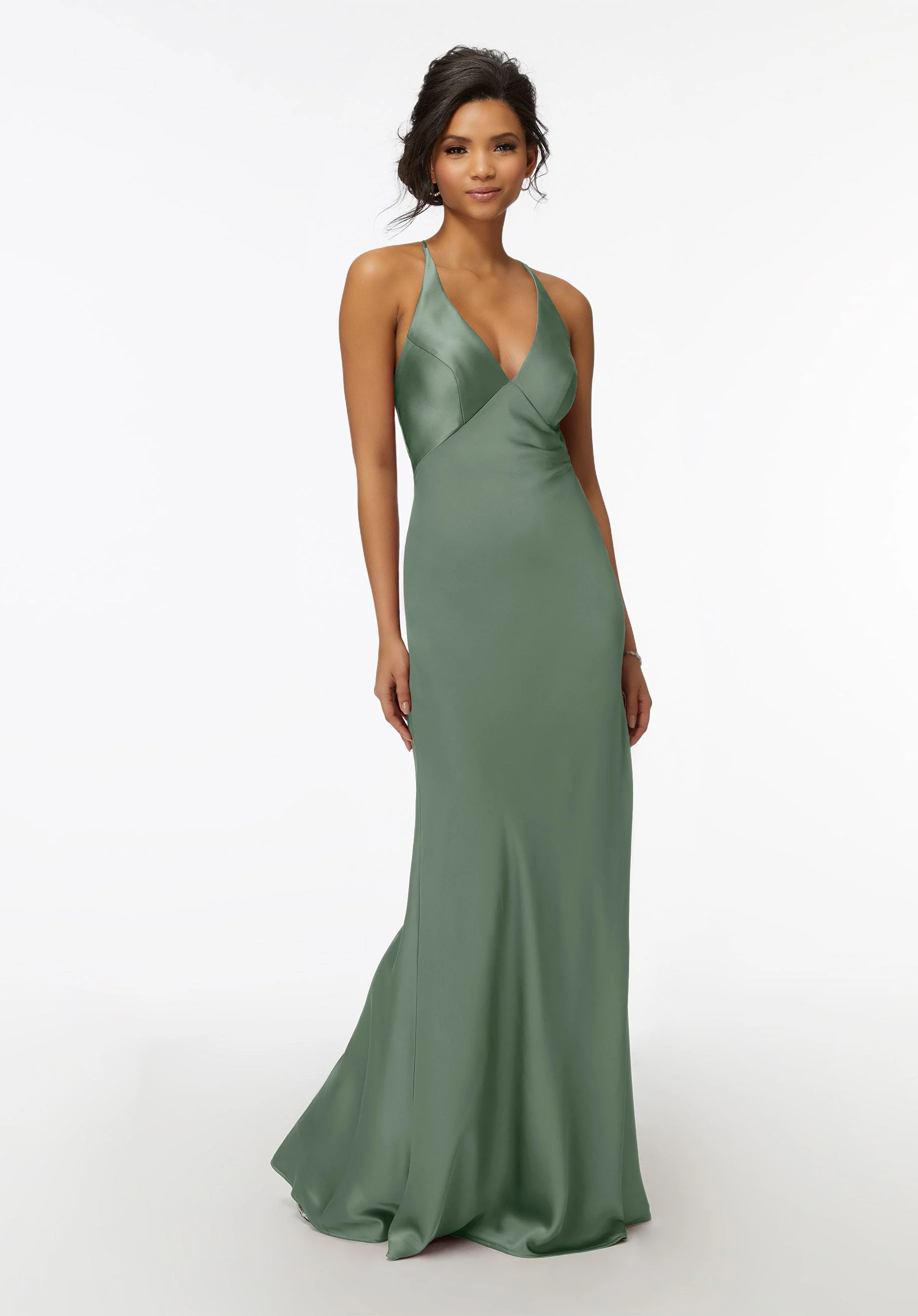 V-Neck Silky Satin Bridesmaid Dress with Cowl Back - Image 10