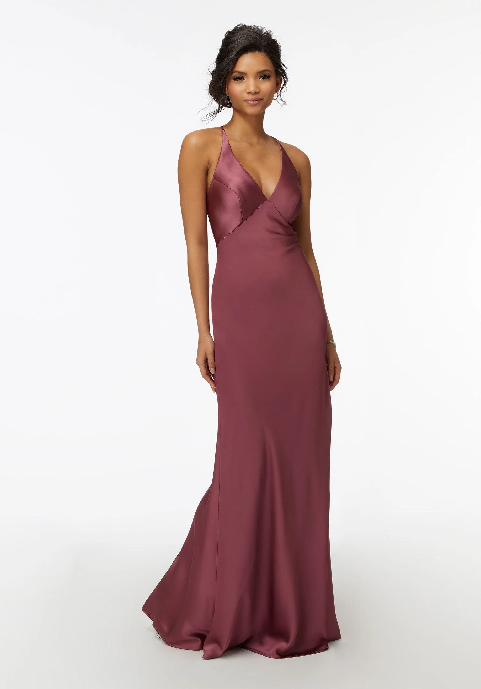 V-Neck Silky Satin Bridesmaid Dress with Cowl Back - Image 11