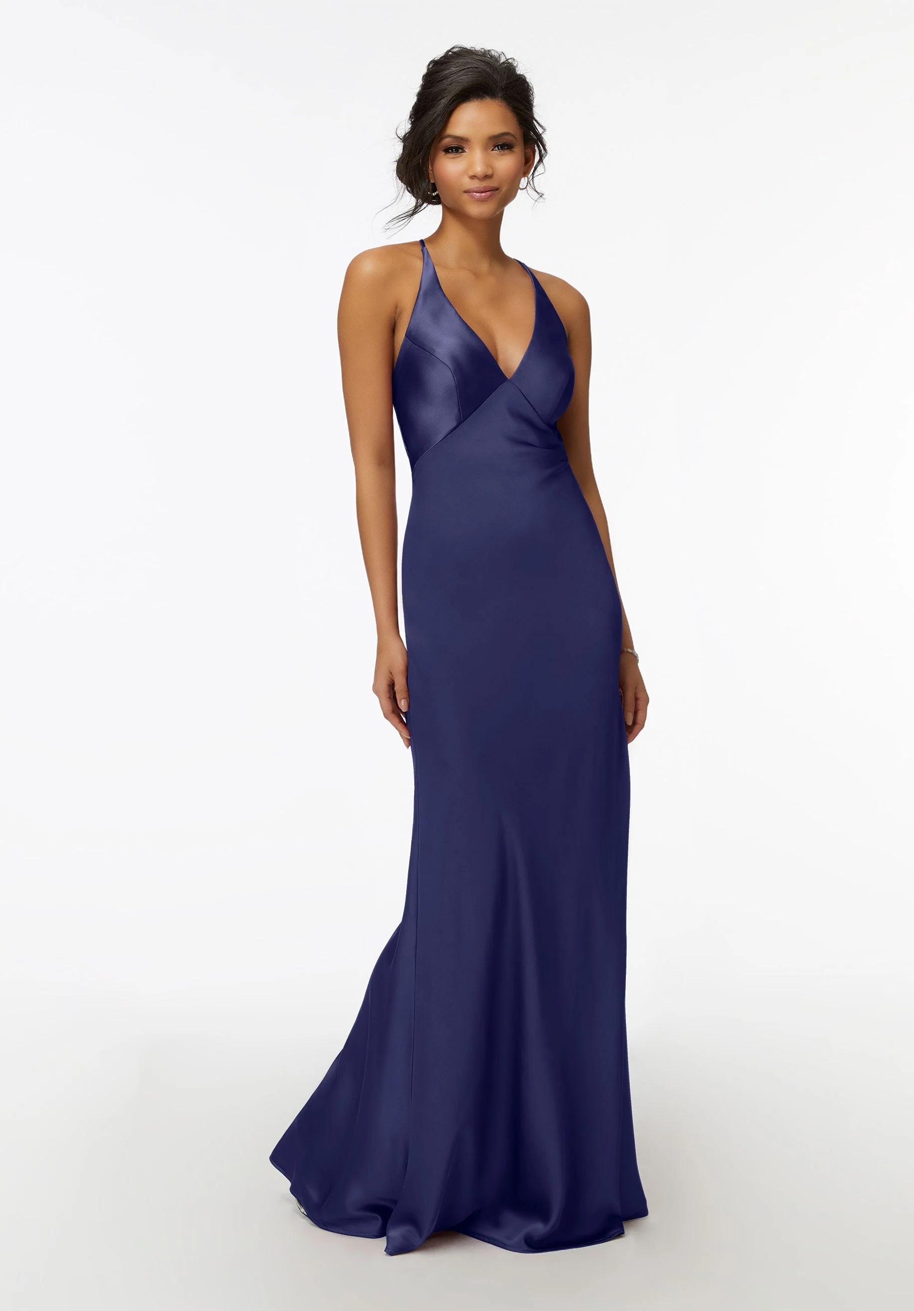 V-Neck Silky Satin Bridesmaid Dress with Cowl Back - Image 12