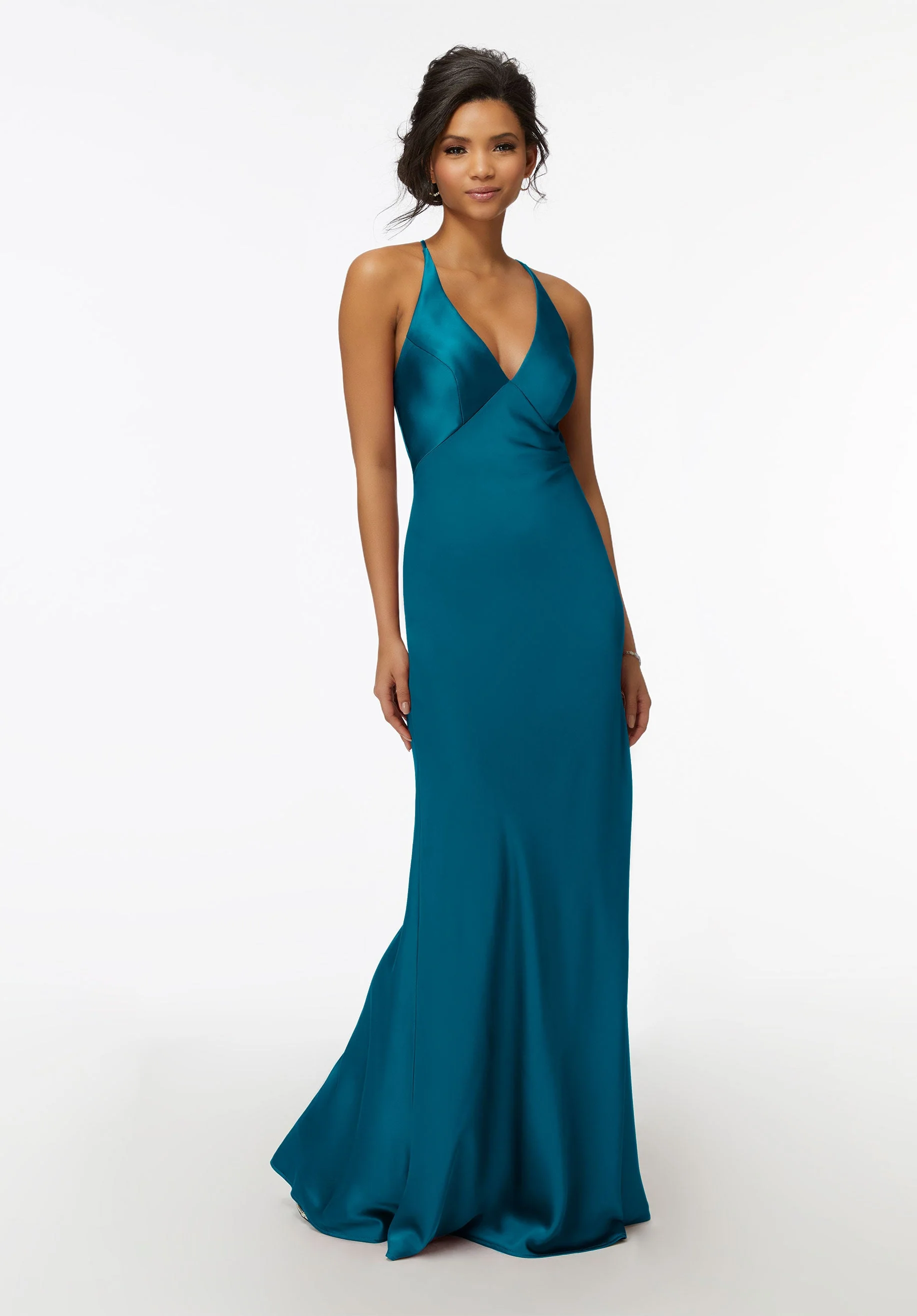 V-Neck Silky Satin Bridesmaid Dress with Cowl Back - Image 14