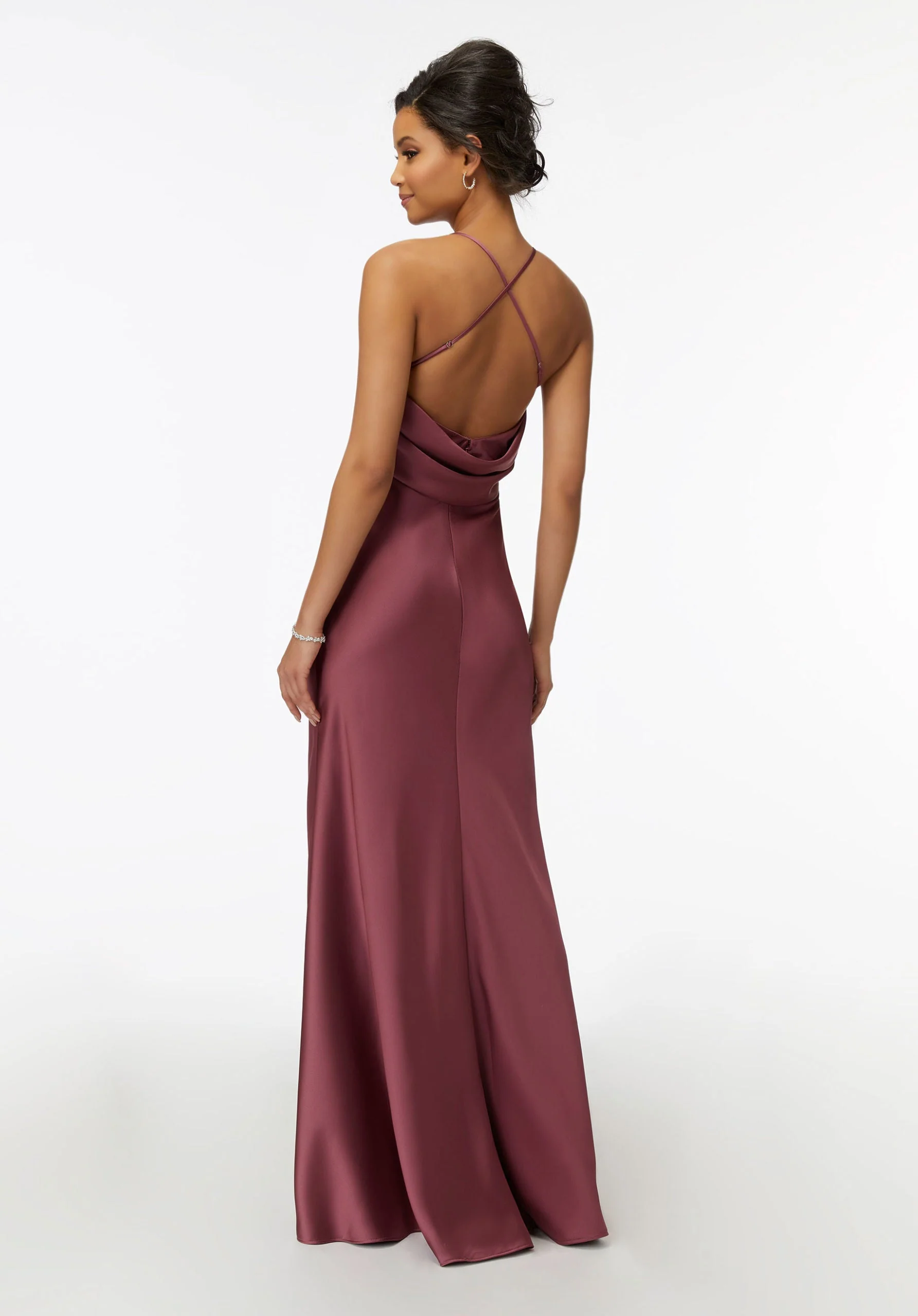 V-Neck Silky Satin Bridesmaid Dress with Cowl Back - Image 3