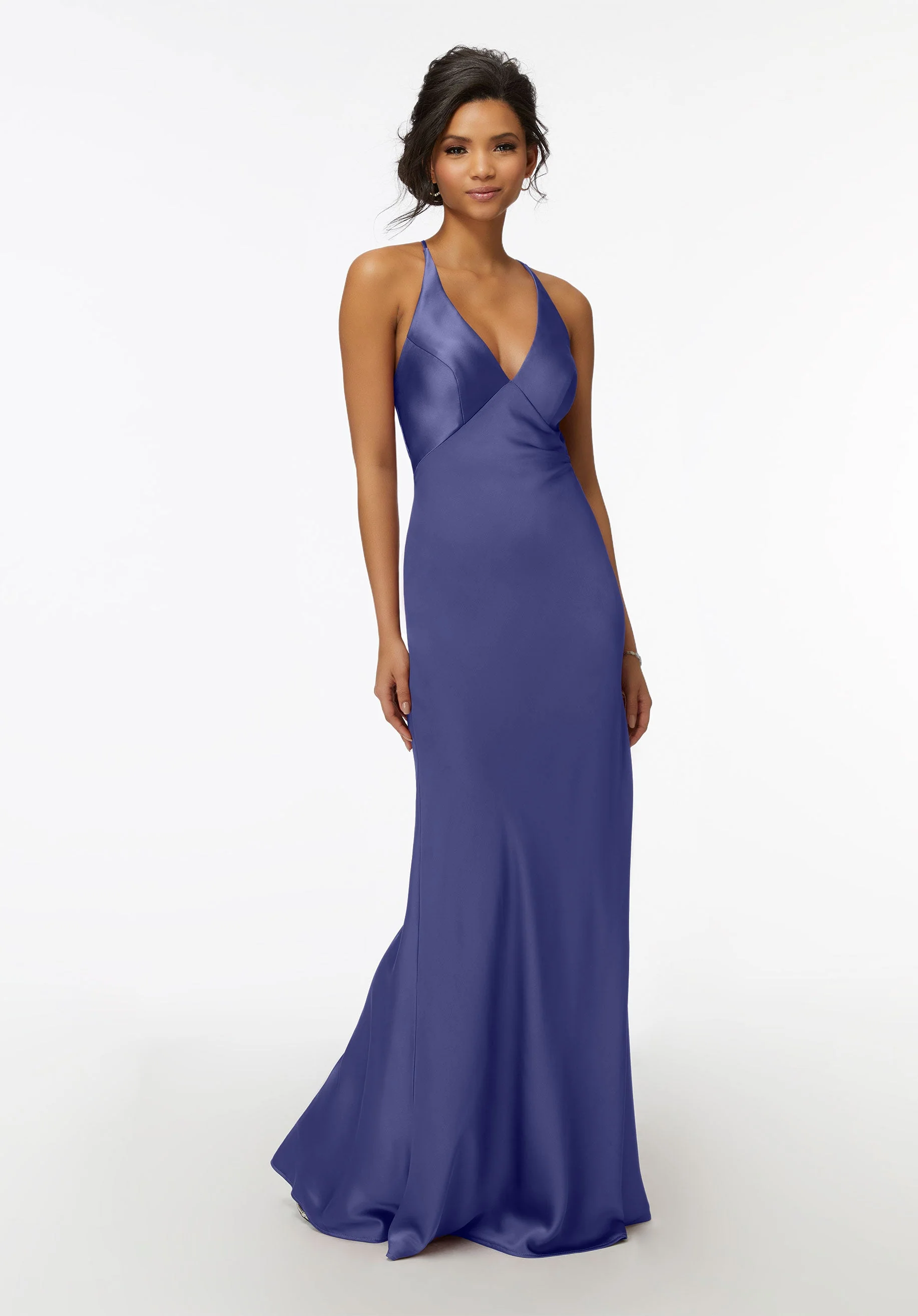 V-Neck Silky Satin Bridesmaid Dress with Cowl Back - Image 4
