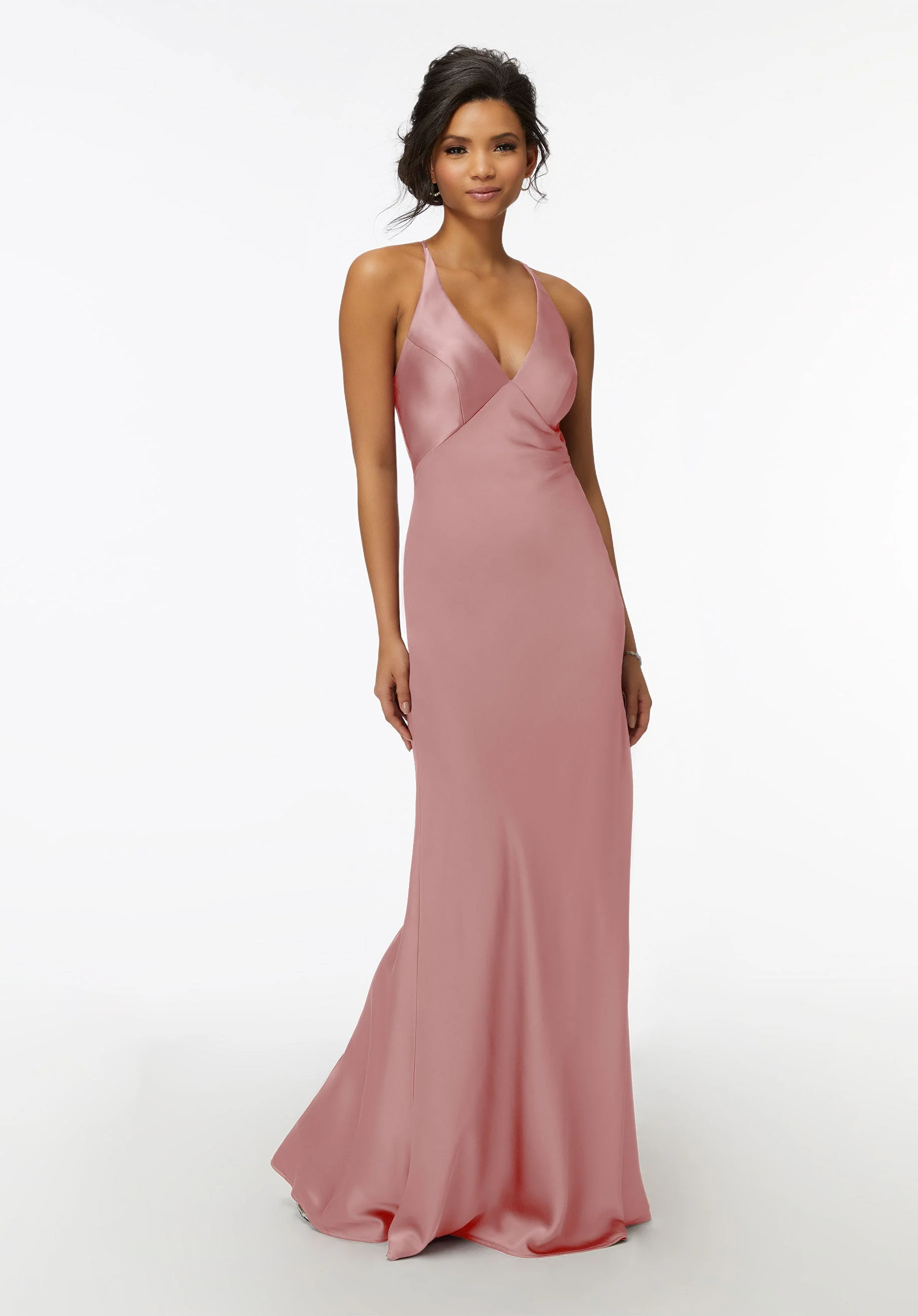 V-Neck Silky Satin Bridesmaid Dress with Cowl Back - Image 7