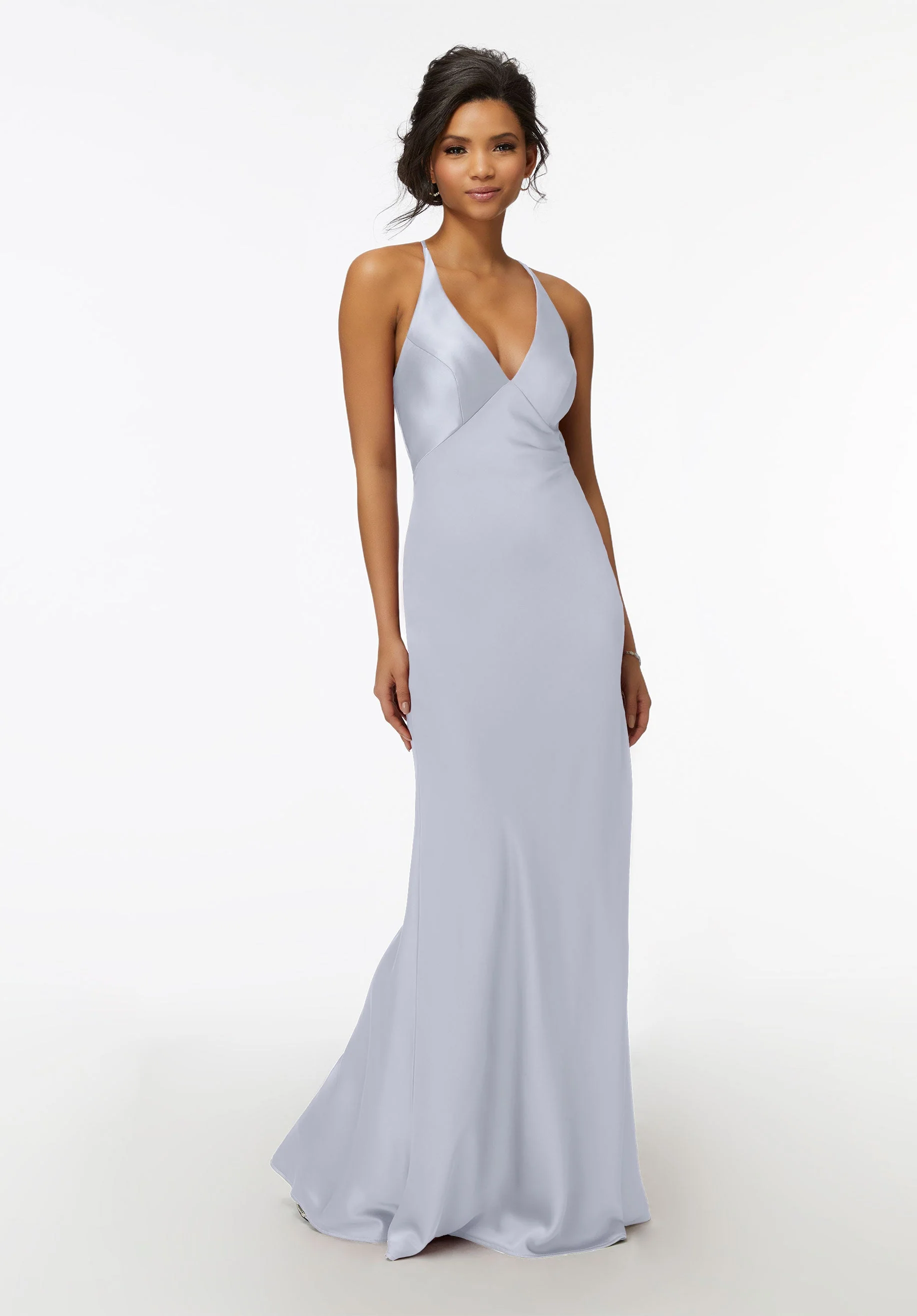 V-Neck Silky Satin Bridesmaid Dress with Cowl Back - Image 9