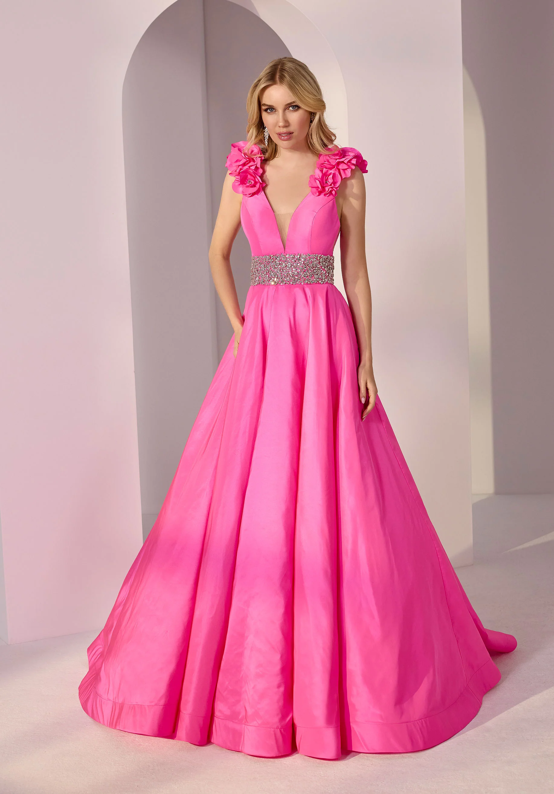 V-Neck Taffeta A-Line Party Dress - Image 3