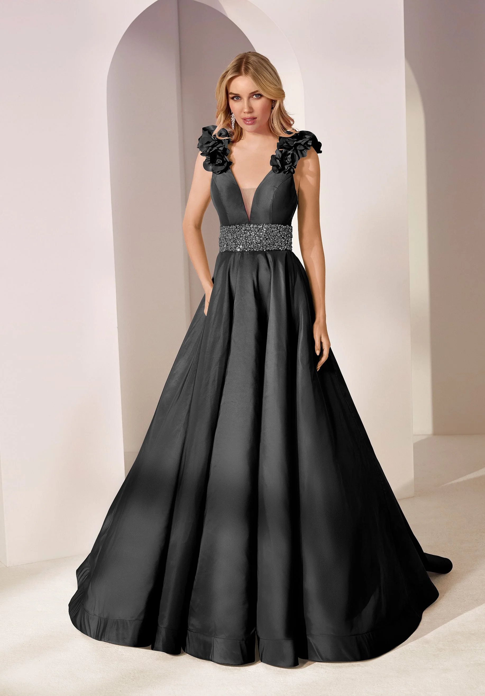 V-Neck Taffeta A-Line Party Dress - Image 4