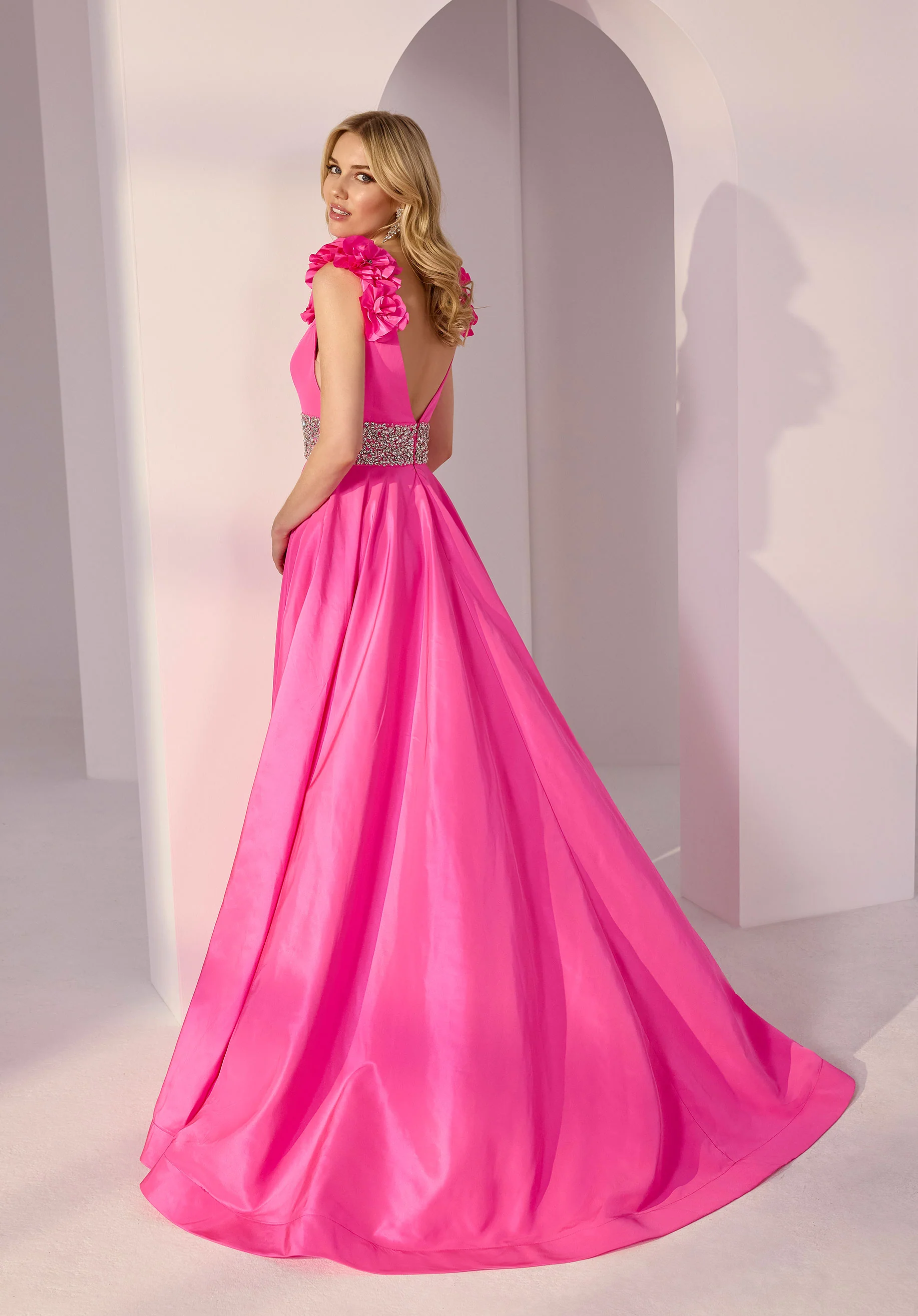 V-Neck Taffeta A-Line Party Dress - Image 6