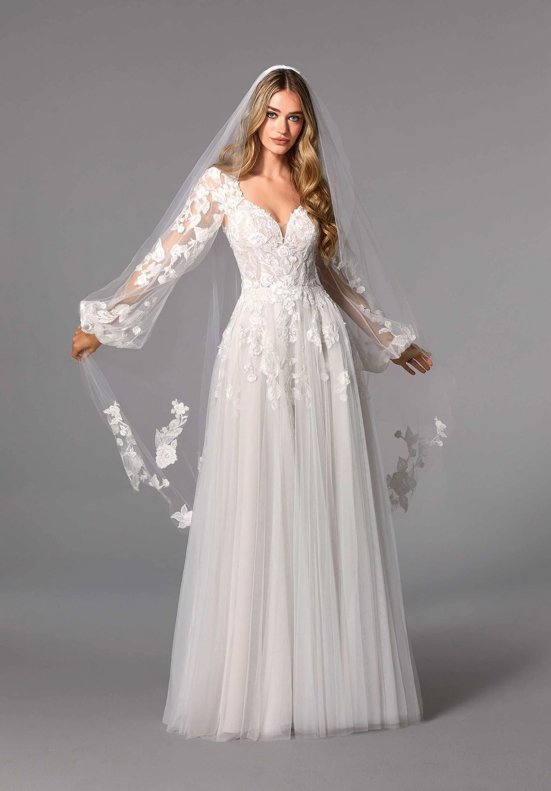 Waltz Length Veil with Beaded Lace