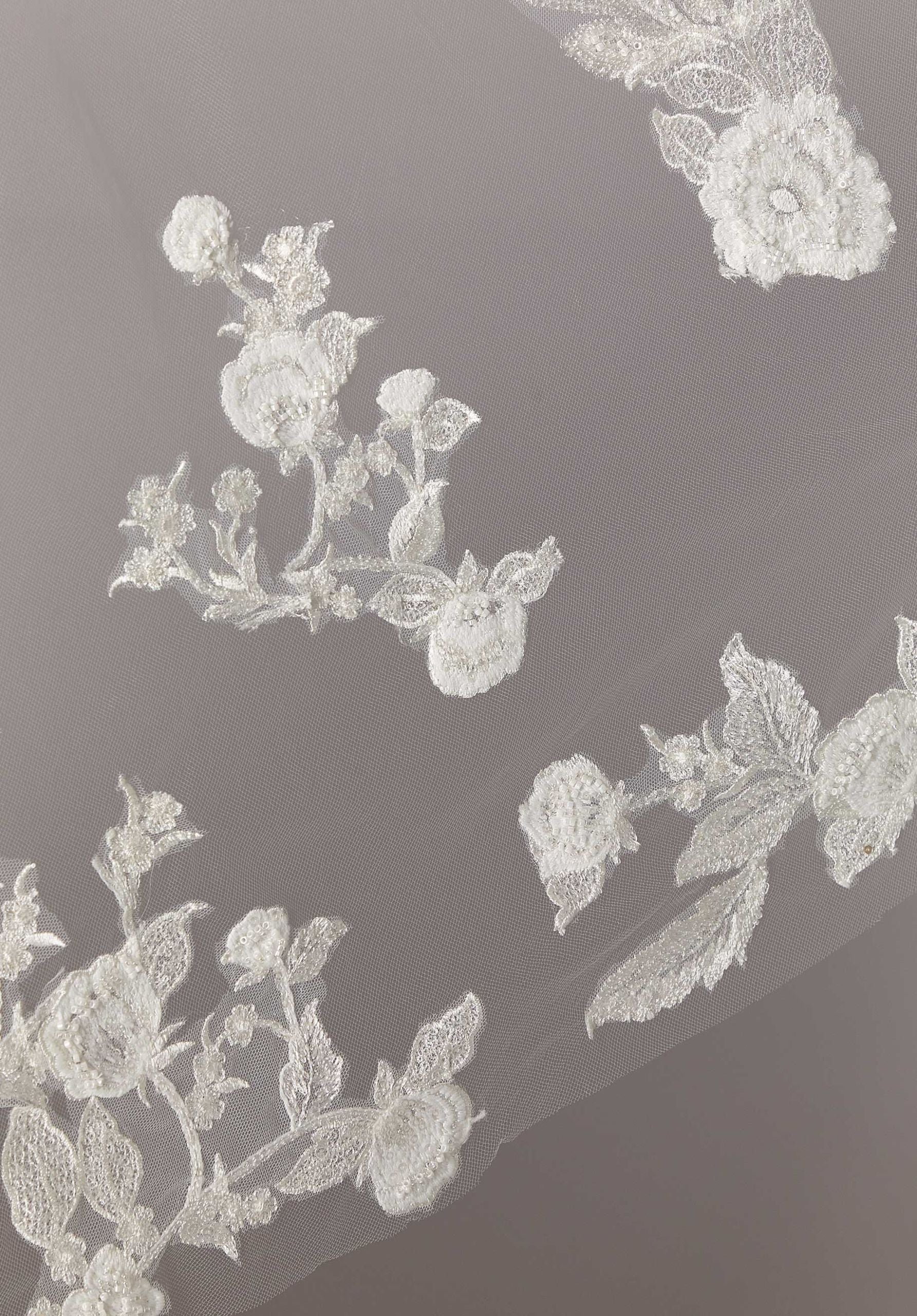 Waltz Length Veil with Beaded Lace - Image 2