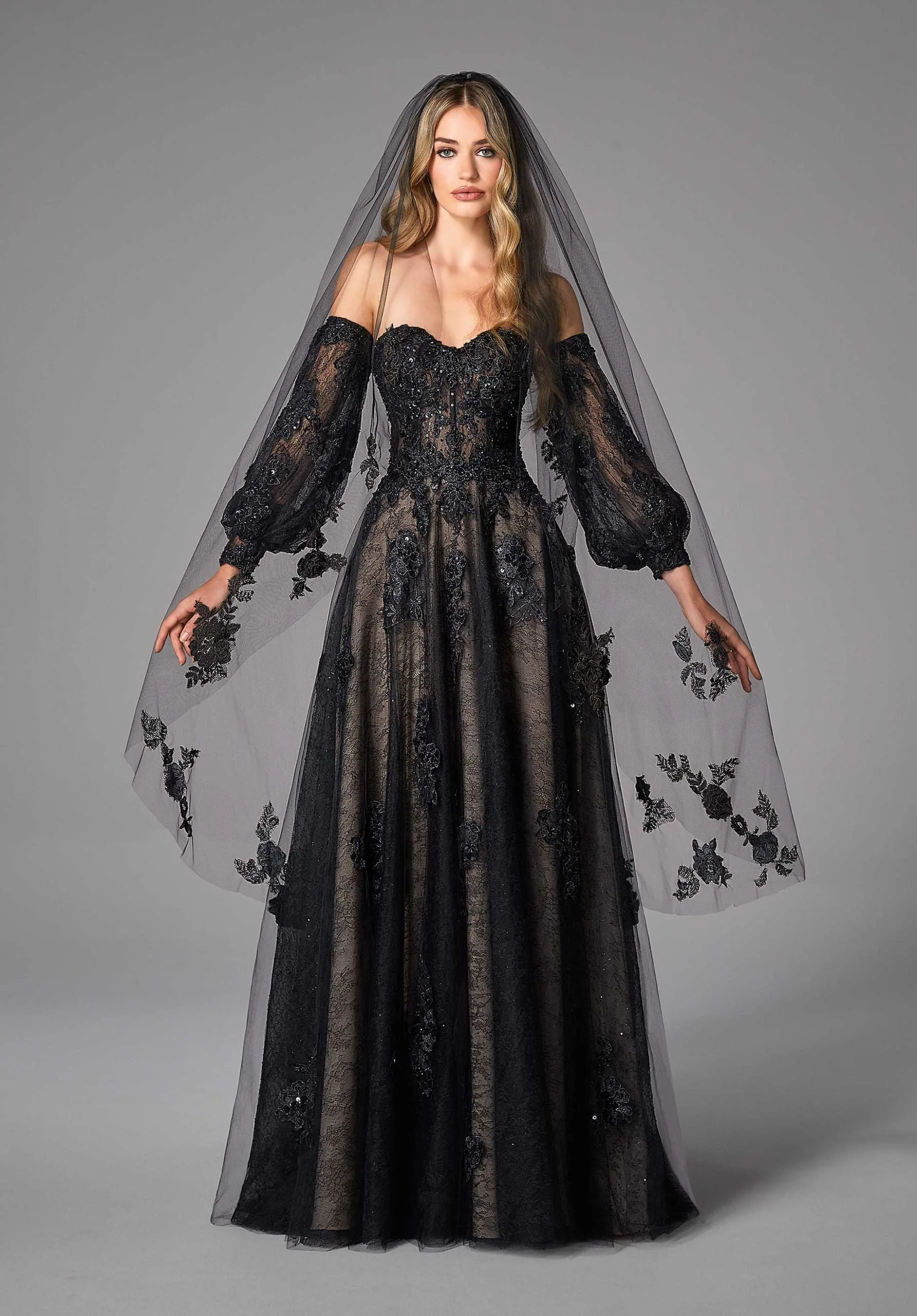 Waltz Length Veil with Lace Appliqués - Image 4