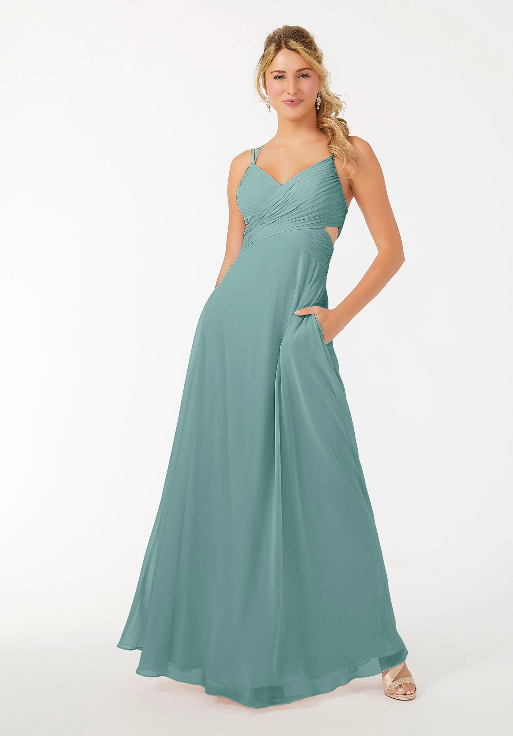 Wrapped Cutout Chiffon Bridesmaid Dress - Image 18