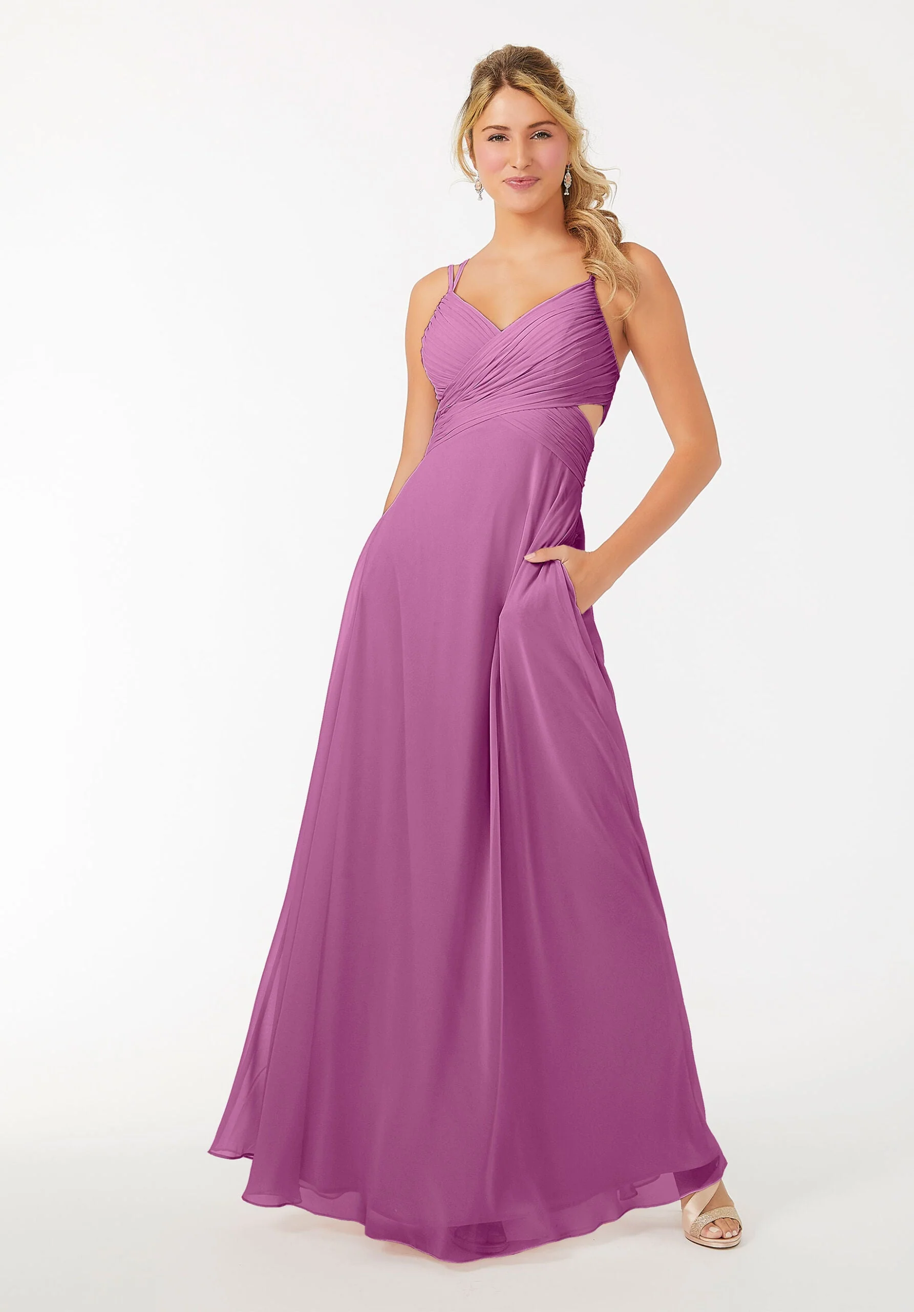Wrapped Cutout Chiffon Bridesmaid Dress - Image 35